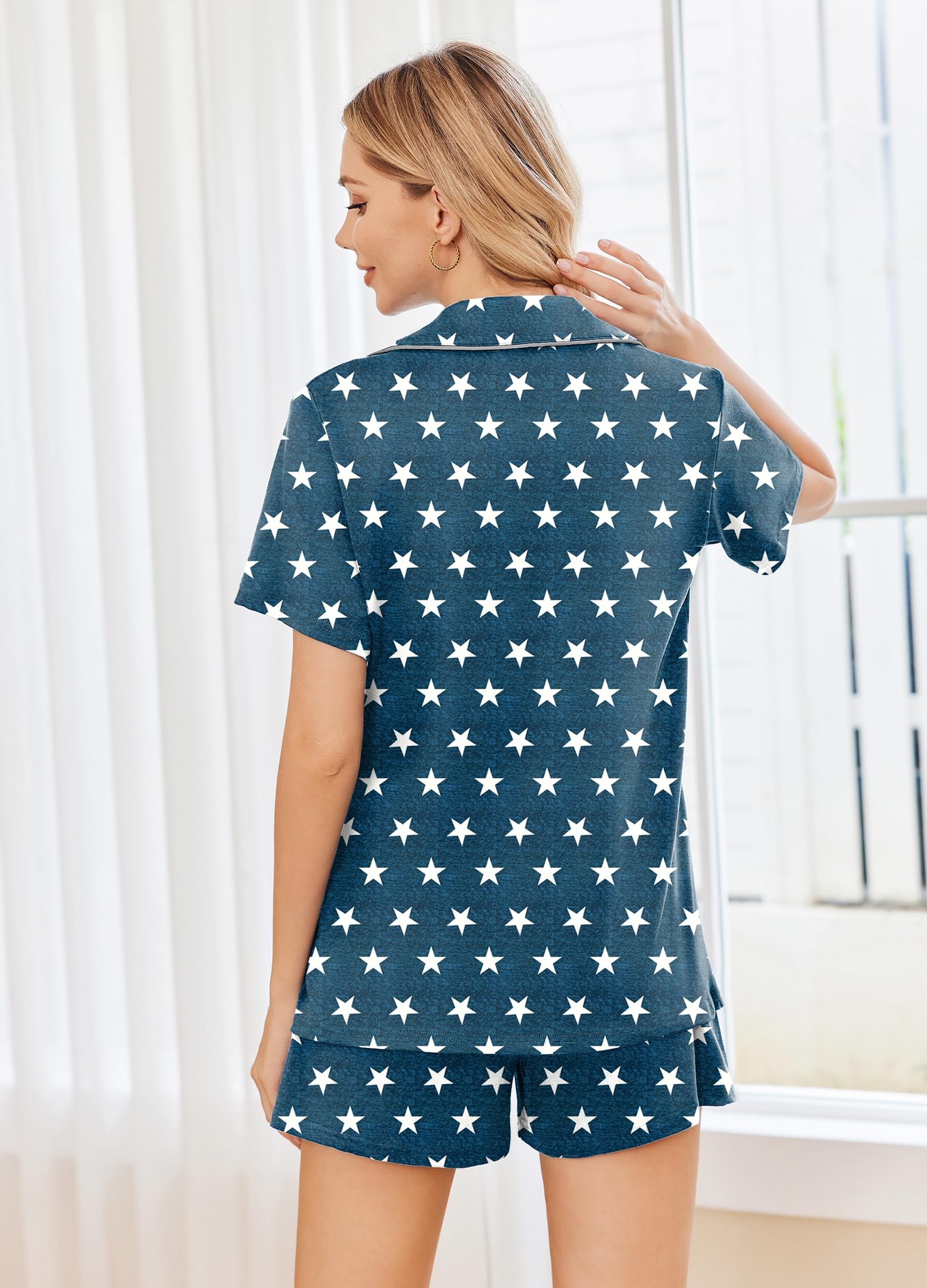 Ekouaer Womens Pajamas Set 2 Pack Button Down Summer Sleepwear Short Sleeve Comfy Pjs Loungewear Set