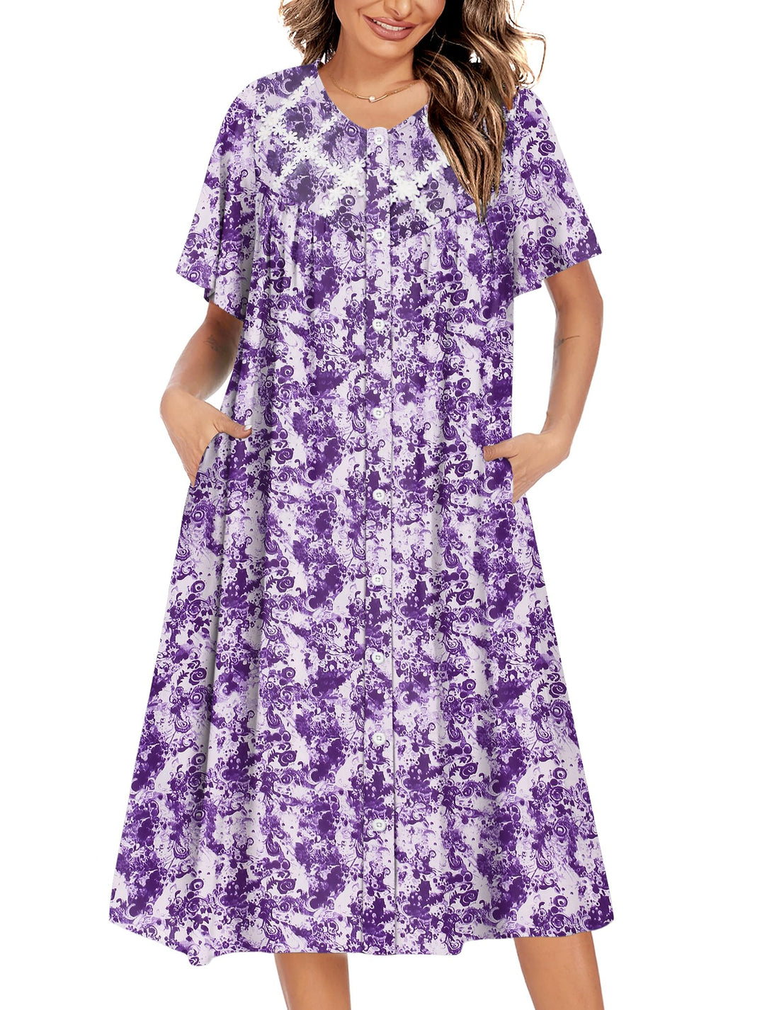 Ekouaer House Dress for Women Button Down Nightgown Short Sleeve Housecoat with pockets S-4XL WEBE CLOTHING