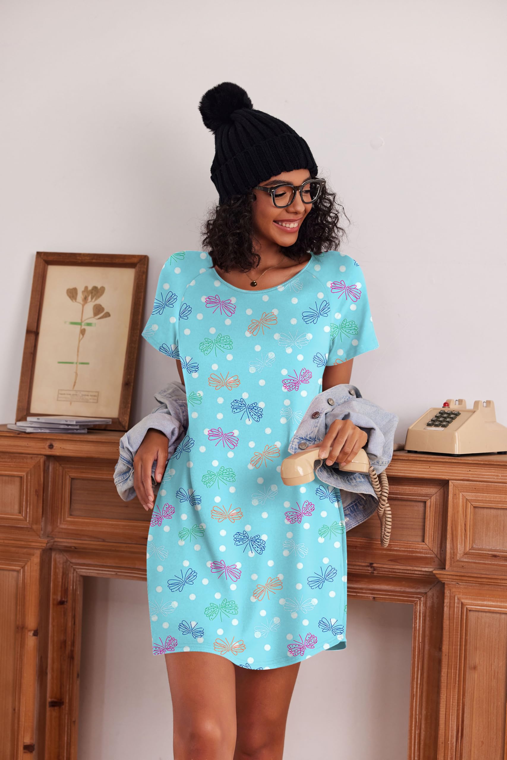 Ekouaer 3 Pack Nightgowns for Women Short Sleeve Sleepshirt Button Down Nightshirt Soft Pajamas Dress Casual Sleepwear