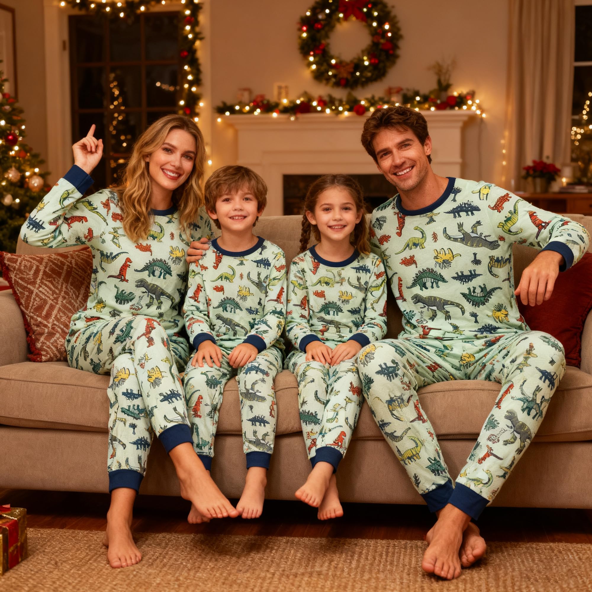 HYCLES Family Matching Pajama Sets, Long Sleeve Sleepwear Pjs for Couple Dinosaur Pjs