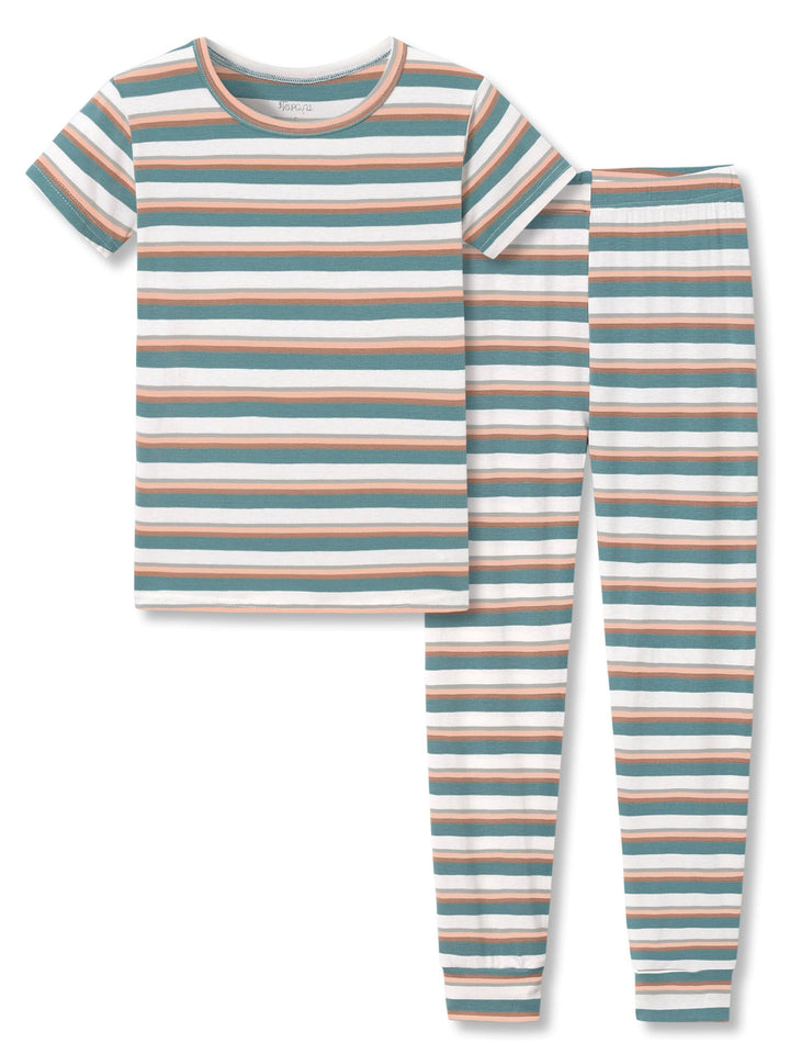 Topgal Summer Pajamas for Unisex Kids - Purple & Brown Stripe Snug Fit Pull-On Short Sleeve Sleepwear Pjs Set Size 2T-10