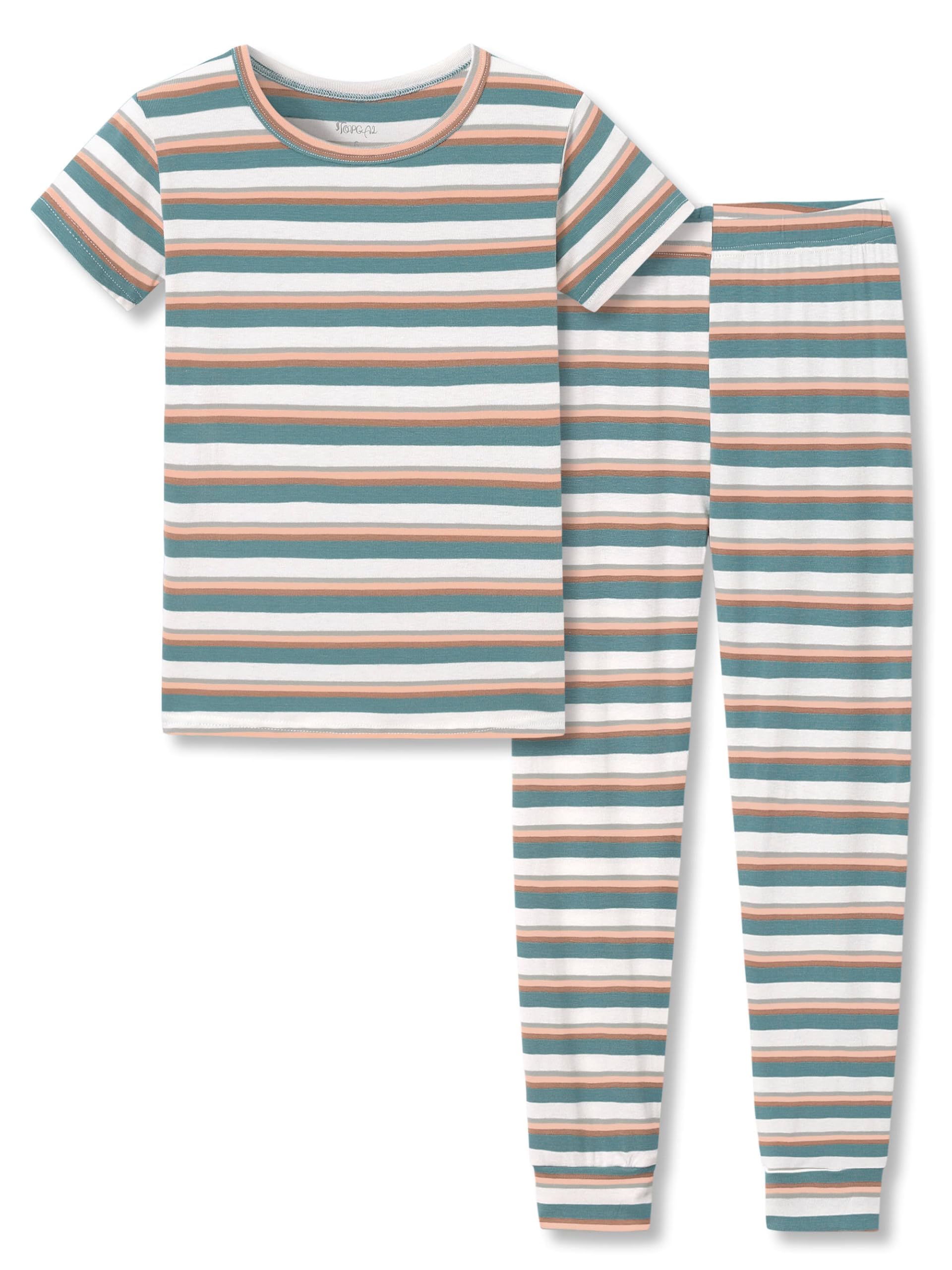 Topgal Summer Pajamas for Unisex Kids - Purple & Brown Stripe Snug Fit Pull-On Short Sleeve Sleepwear Pjs Set Size 2T-10