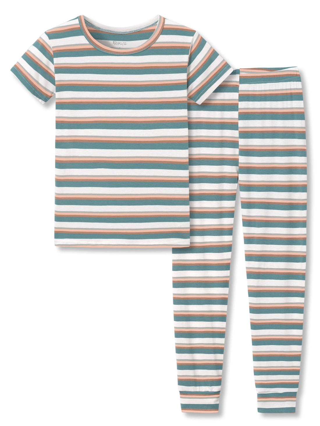 Topgal Summer Pajamas for Unisex Kids - Purple & Brown Stripe Snug Fit Pull-On Short Sleeve Sleepwear Pjs Set Size 2T-10