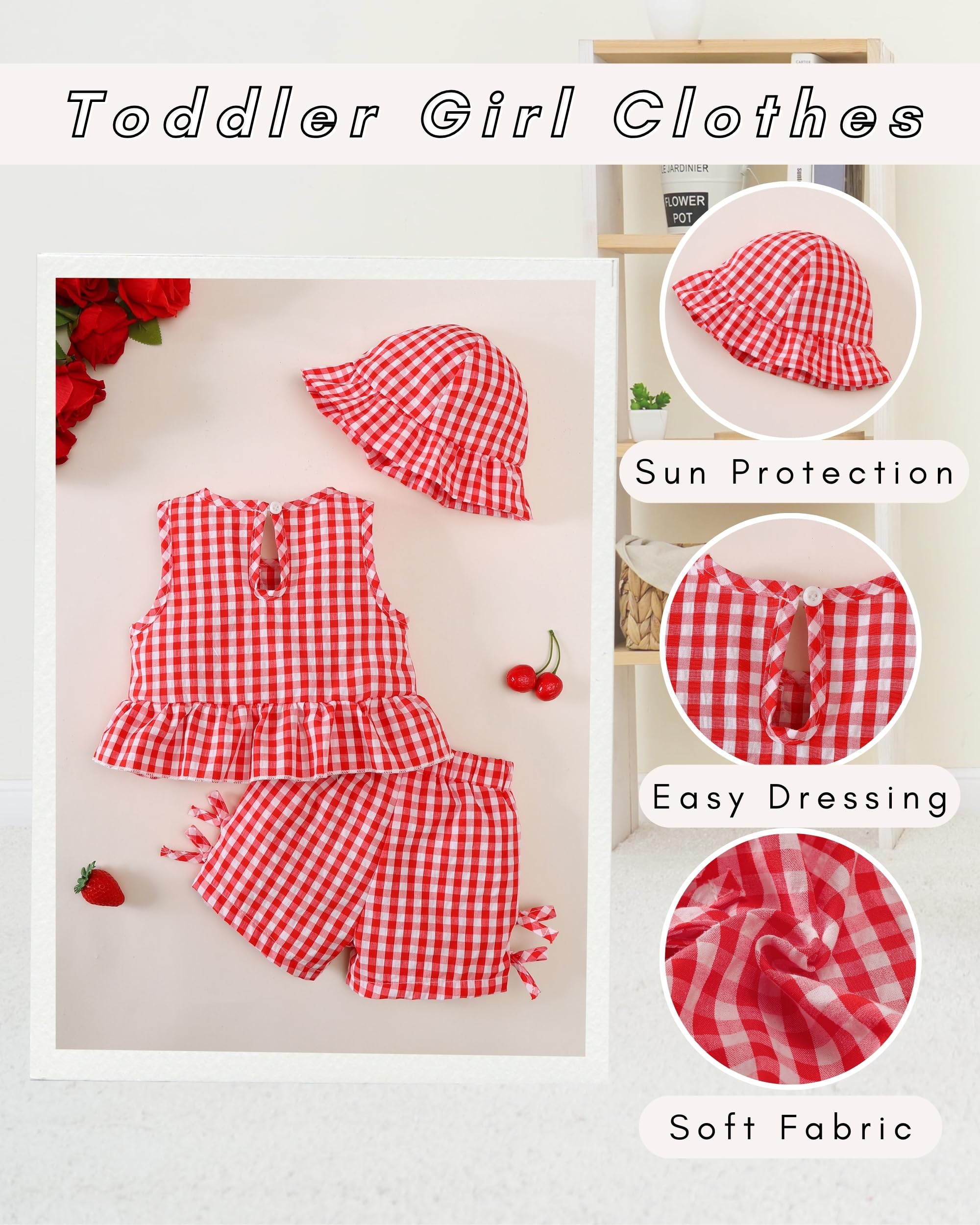 SODLON Baby Girl Clothes Infant Toddler Summer Outfits Clothing Sleeveless Ruffle Tank Top Shorts Sets with Hat for Girls WEBE CLOTHING
