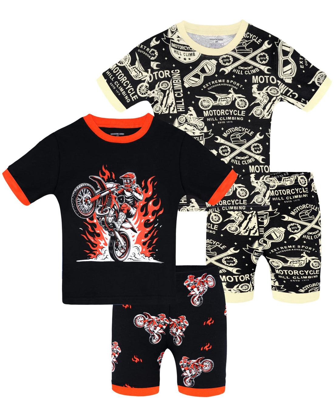 DAUGHTER QUEEN Boys Pajamas 4 Pieces Short Set 100% Cotton Sleepwear Size 18 Months-12 Years