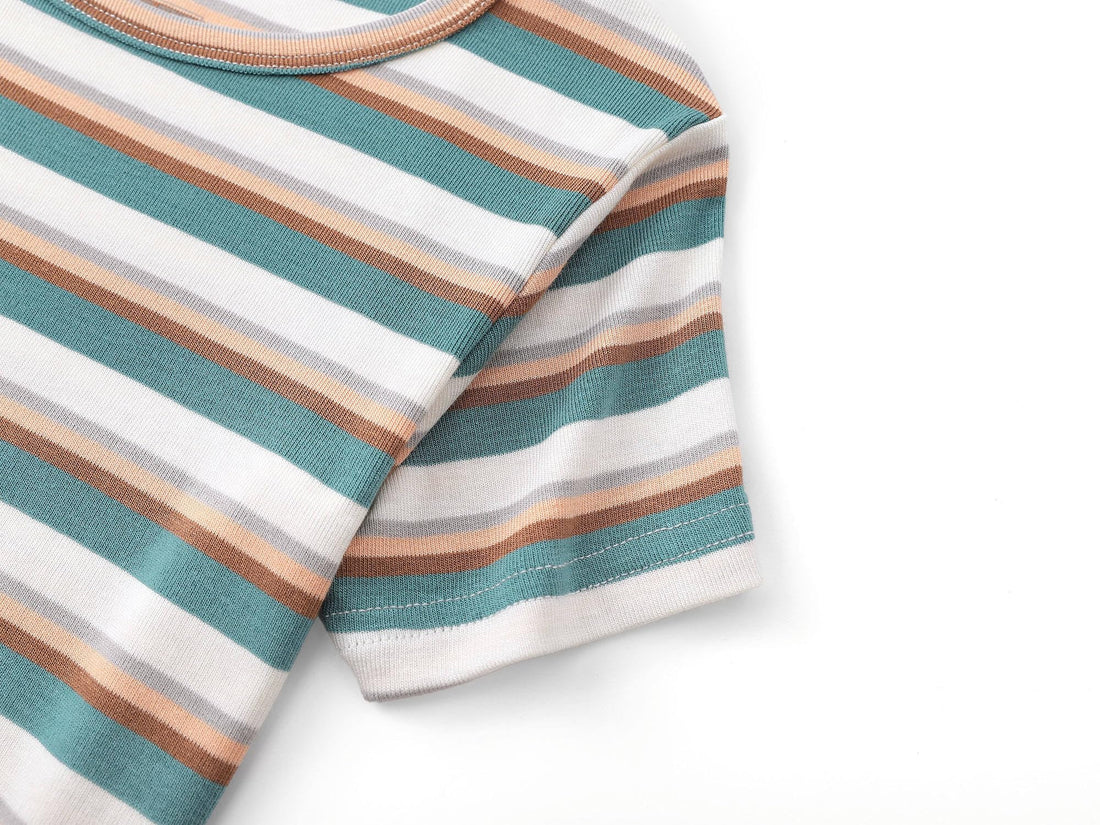 Topgal Summer Pajamas for Unisex Kids - Purple & Brown Stripe Snug Fit Pull-On Short Sleeve Sleepwear Pjs Set Size 2T-10