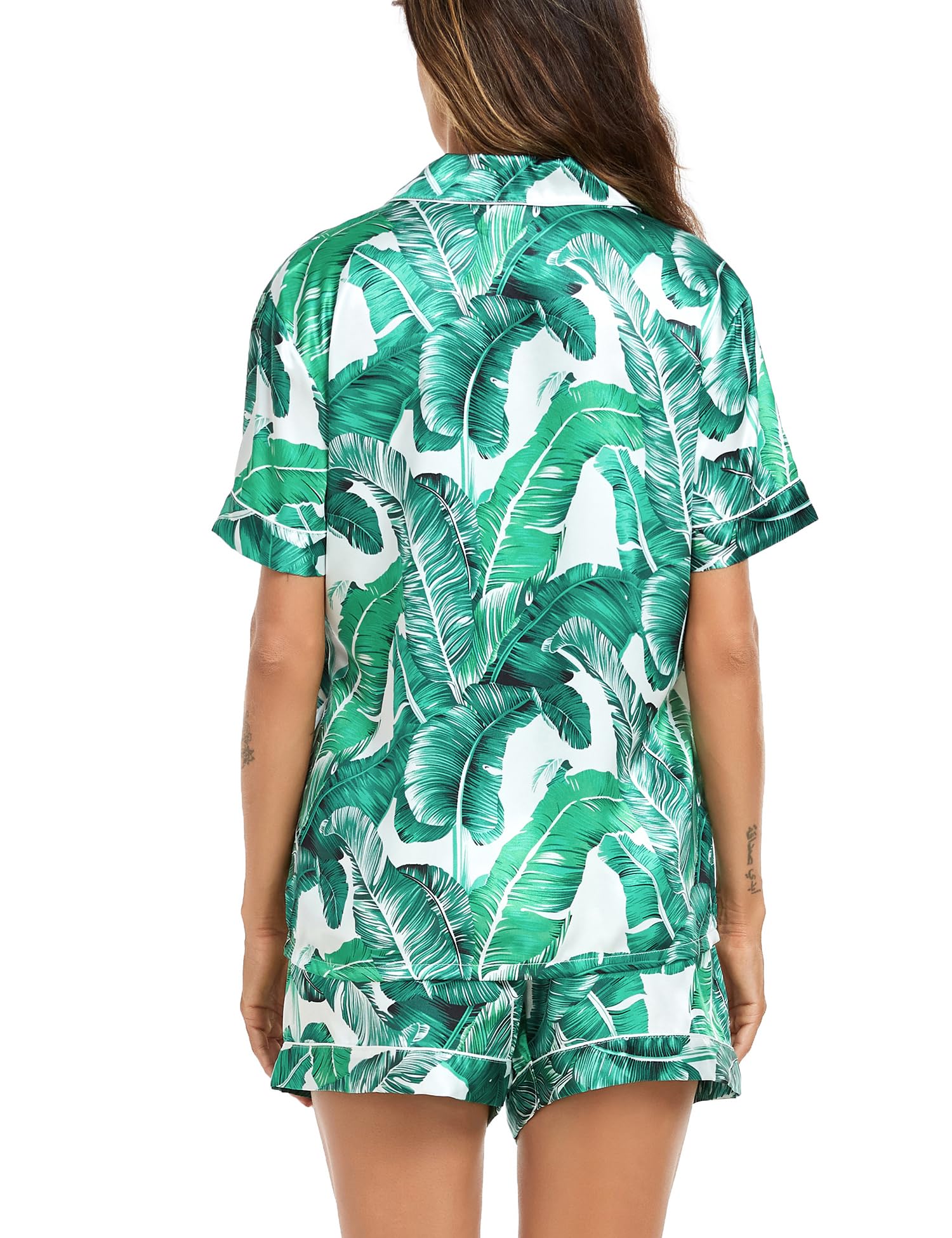 SWOMOG Couple Matching Pajamas Sets Women & Men Button Down Silk Pjs Men Short Sleeve Soft Lounge Sets 2 Pcs Loungewear