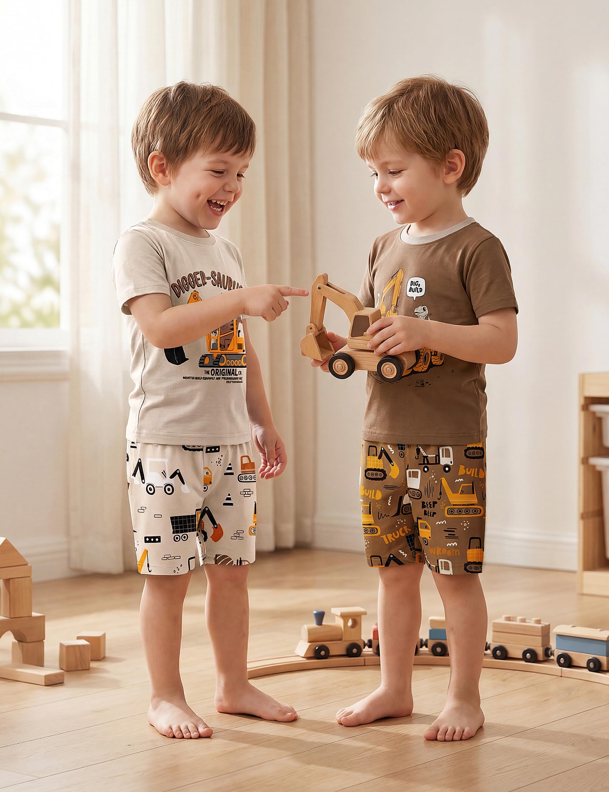 Yoofoss Toddler Pajamas 100% Organic Cotton 4 Piece Short Sleeve Summer Pajama Set Kids Pajamas Boys Girls Snug Fit Pjs Set