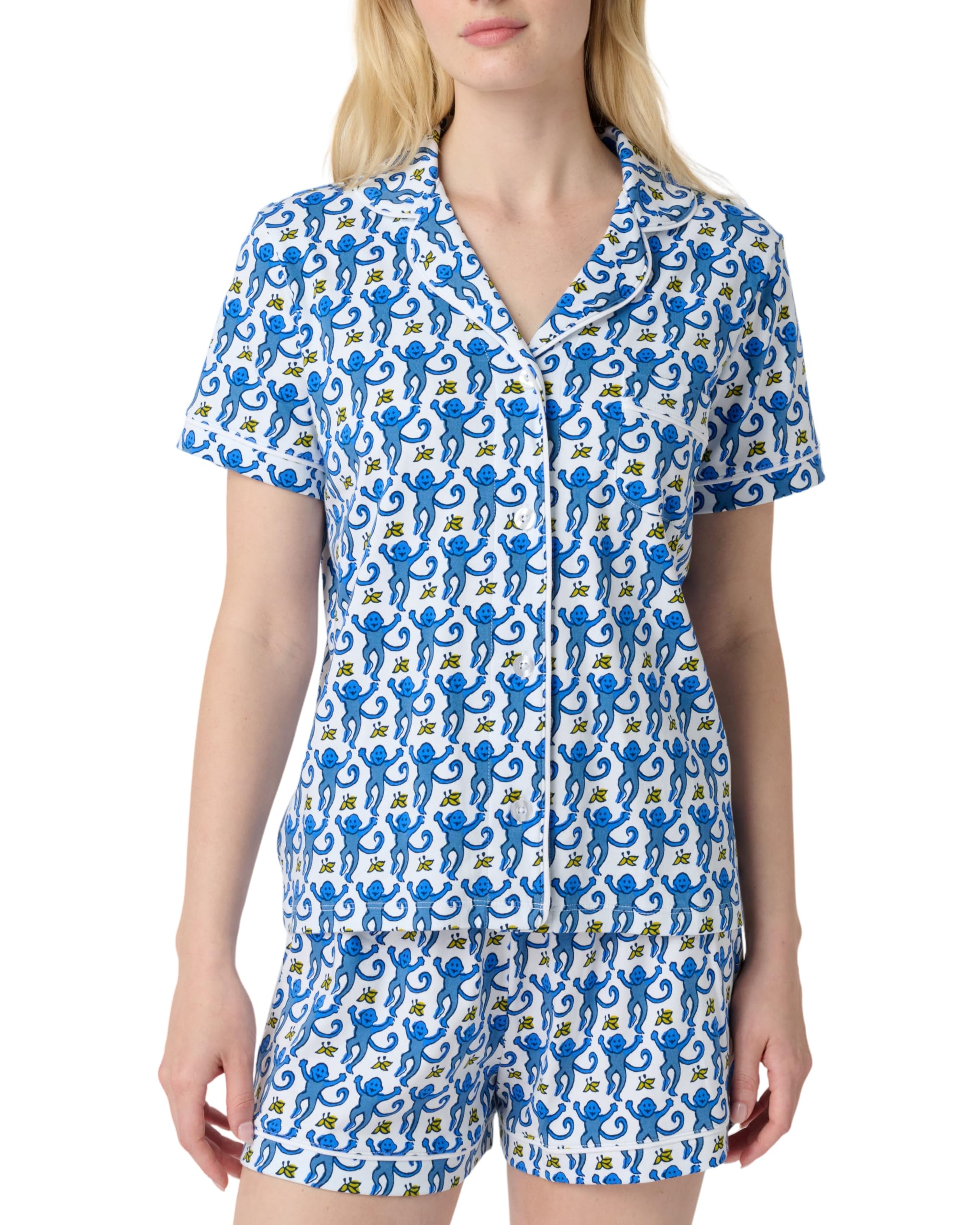 Women Y2k Pajamas Set Cute Preppy 2PCS Button Down Holiday Monkey Shorts Summer Outfit Beach Vacation Loungewear PJs WEBE CLOTHING