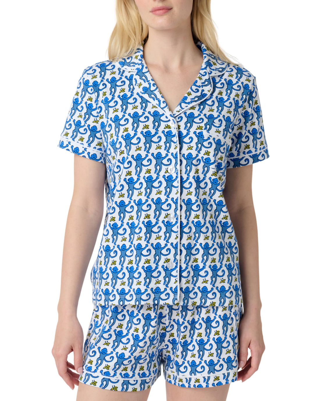 Women Y2k Pajamas Set Cute Preppy 2PCS Button Down Holiday Monkey Shorts Summer Outfit Beach Vacation Loungewear PJs WEBE CLOTHING