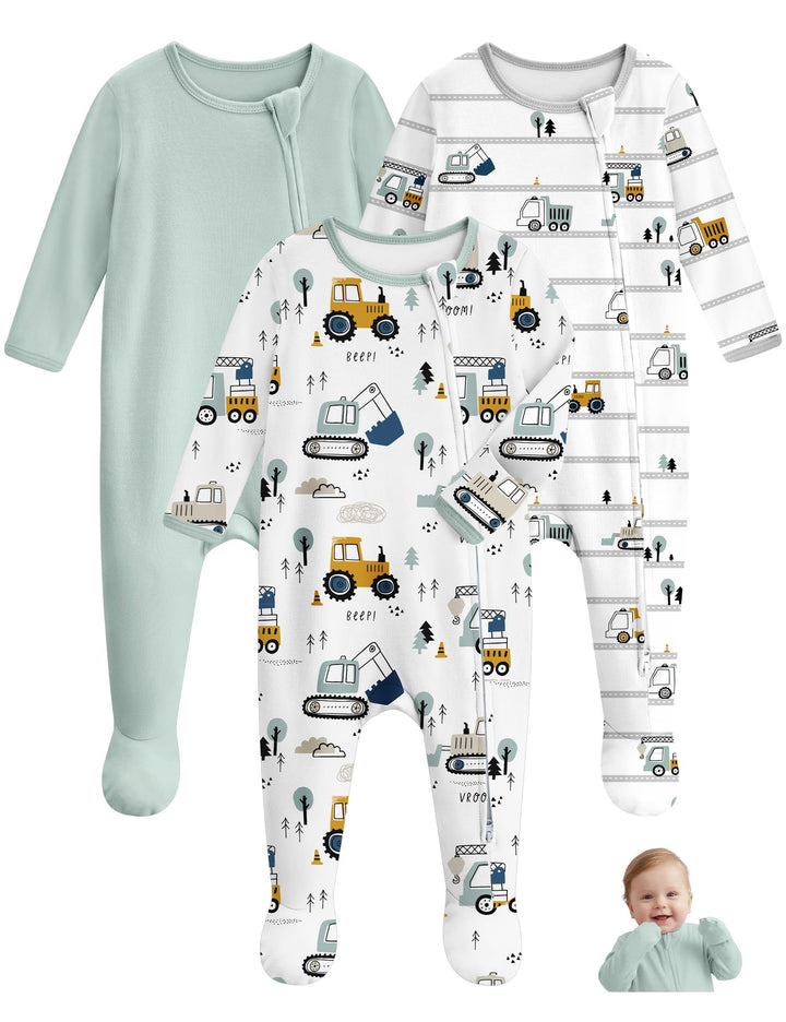 Unnivoll Baby Pajamas 100% Cotton Baby Sleepers for Newborn 0-3 3-6 6-9 Months 3Pcs Footie Pajamas Baby Boys Girls Clothes