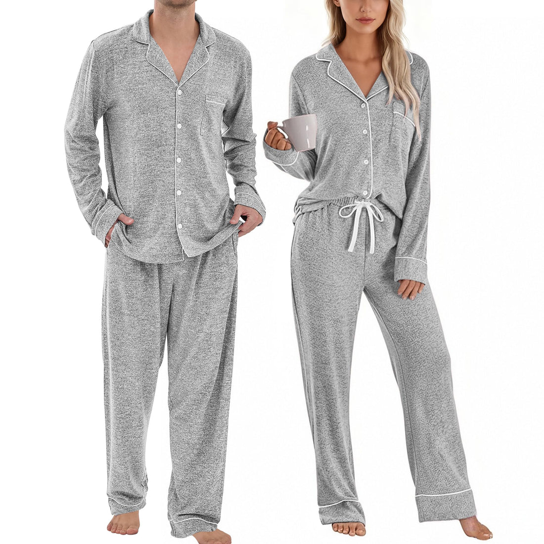 PJGGZ Matching Pajamas for Couples, Button Down Loungewear Soft Warm Long Sleeve Sleepwear His and Hers Pajamas Sets WEBE CLOTHING