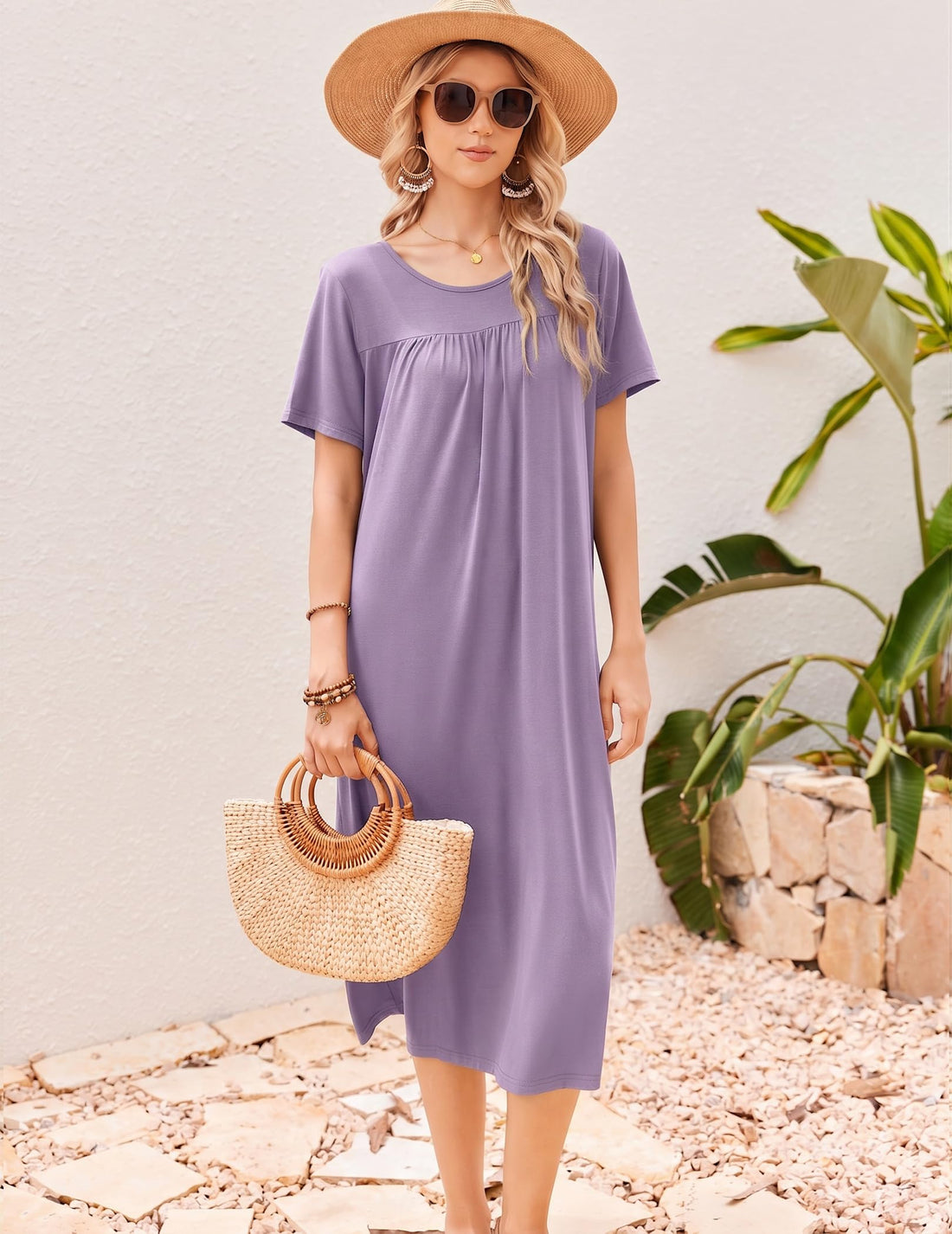 Ekouaer Long Nightgowns for Women Bamboo Viscose Short Sleeve Soft House Dress WEBE CLOTHING