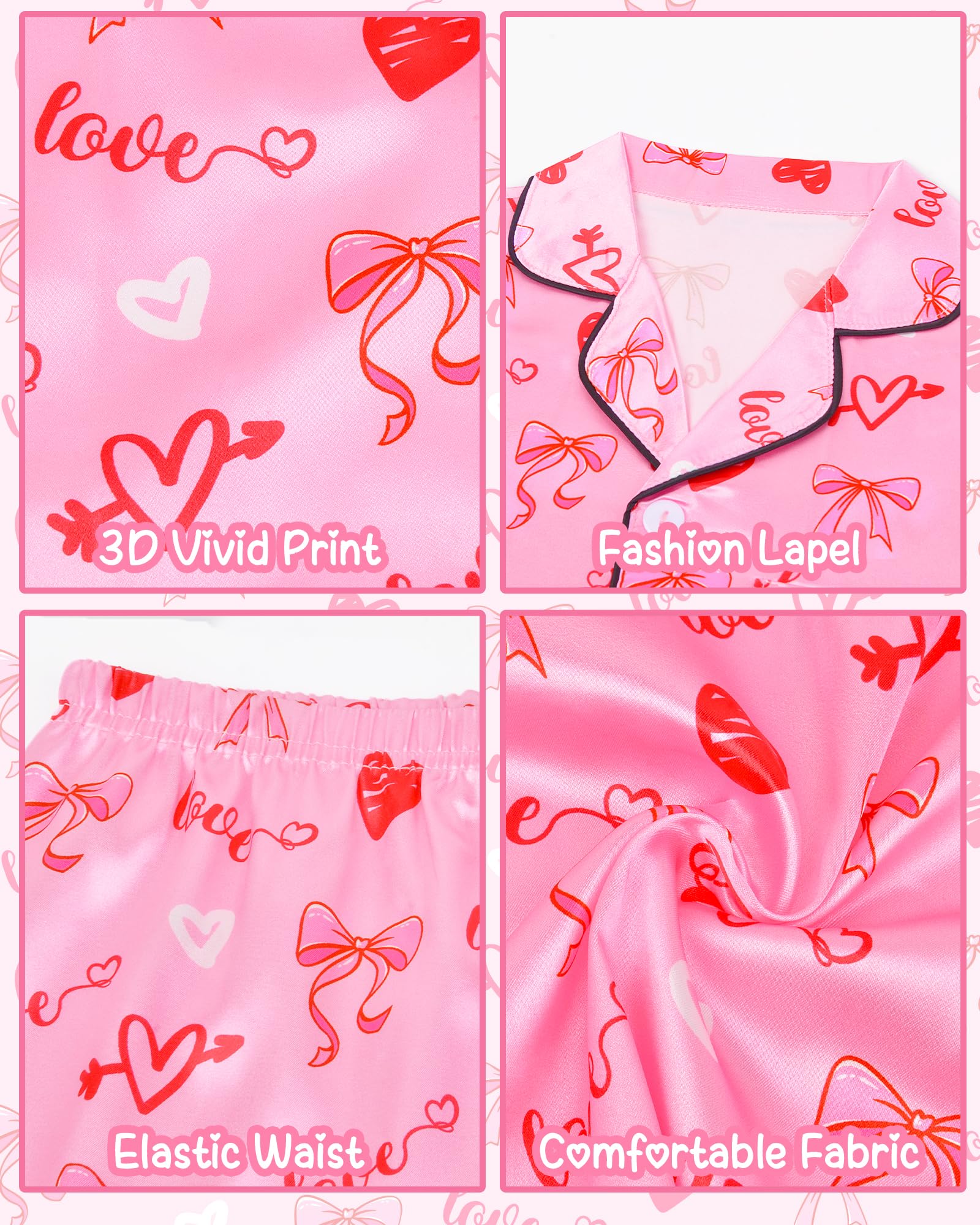 Sylfairy Girls Pajamas Silk PJS Set Satin Sleepwear Long Sleeve Jammies for Kids Button-Down Nightwear Loungewear 3-16 Years