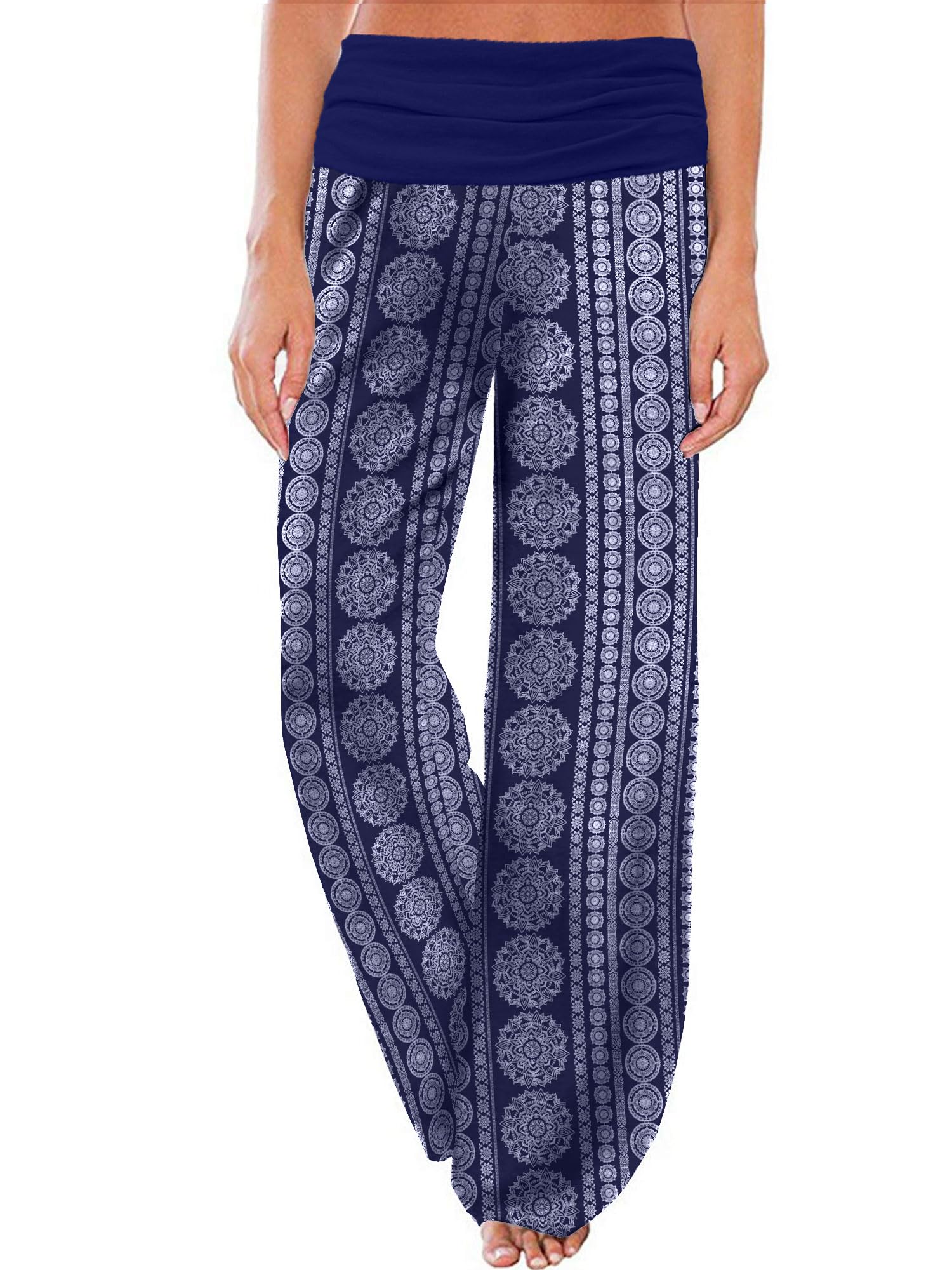 Gracyoga Women's Comfy Pajama Pants Wide Leg Lounge Palazzo Yoga Pants Stretch Casual Floral Print Fold Waist Pants