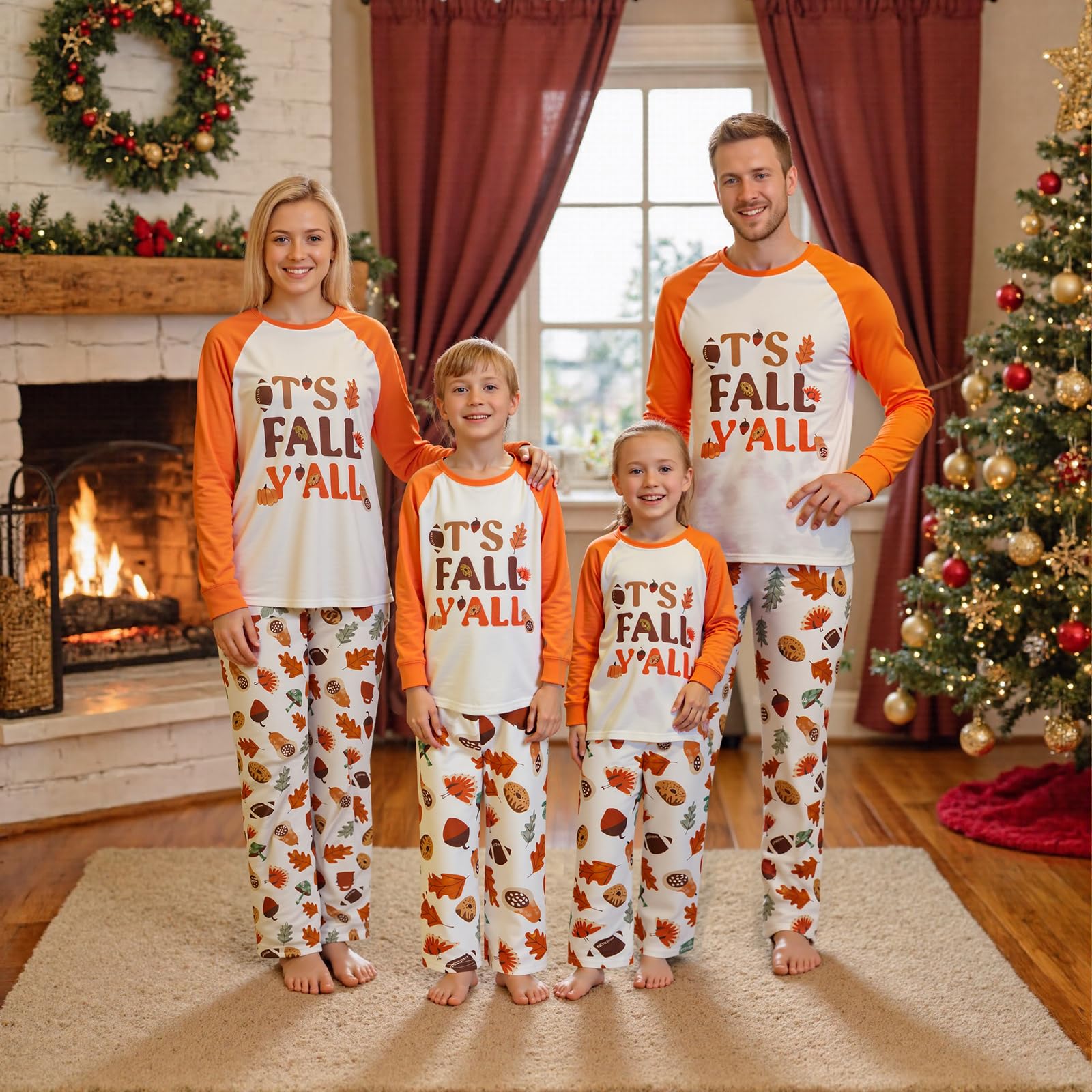 Family Pajamas Matching Sets - Cozy Fall Pjs Sets with Long Sleeve & Harvest Print Pants | Family Fall Clothes