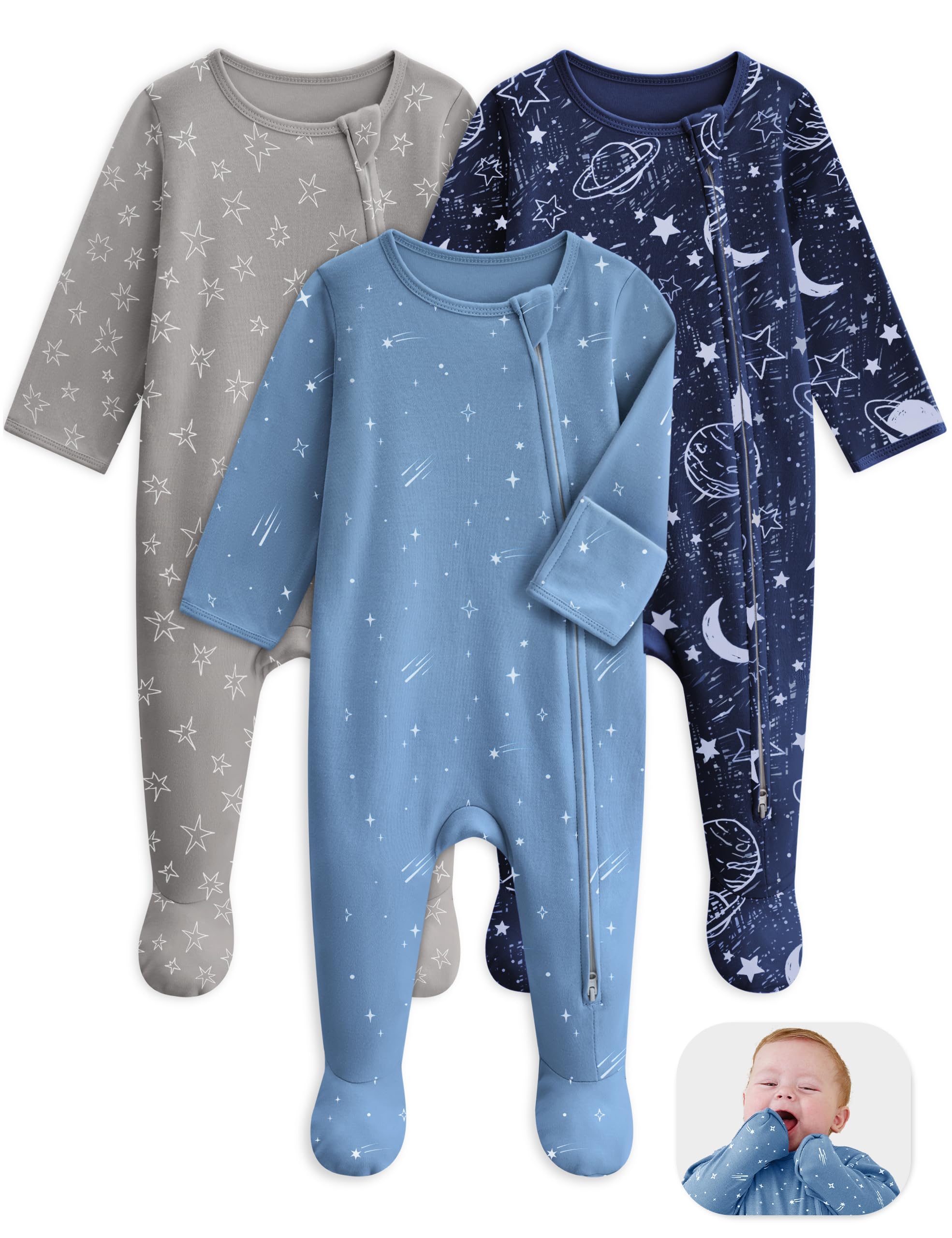Unnivoll Baby Pajamas 100% Cotton Baby Sleepers for Newborn 0-3 3-6 6-9 Months 3Pcs Footie Pajamas Baby Boys Girls Clothes