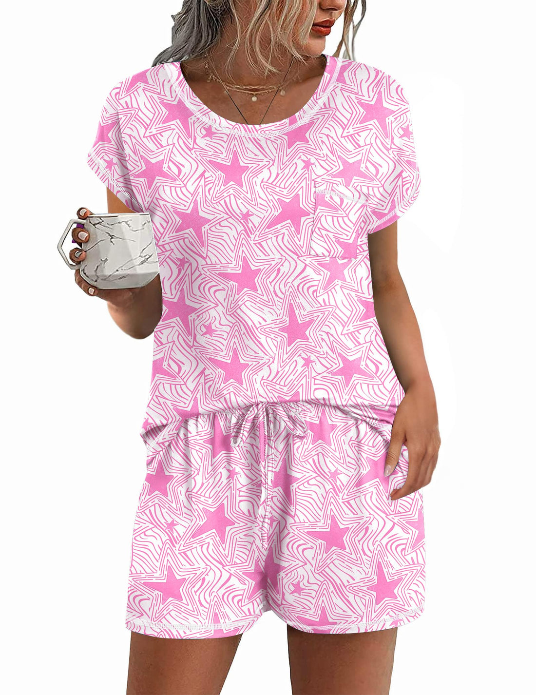 Ekouaer Womens Pajama Sets 2 Piece Soft Short Sleeve Top and Shorts Sleepwear Round Neck Pjs Lounge Set with Pockets