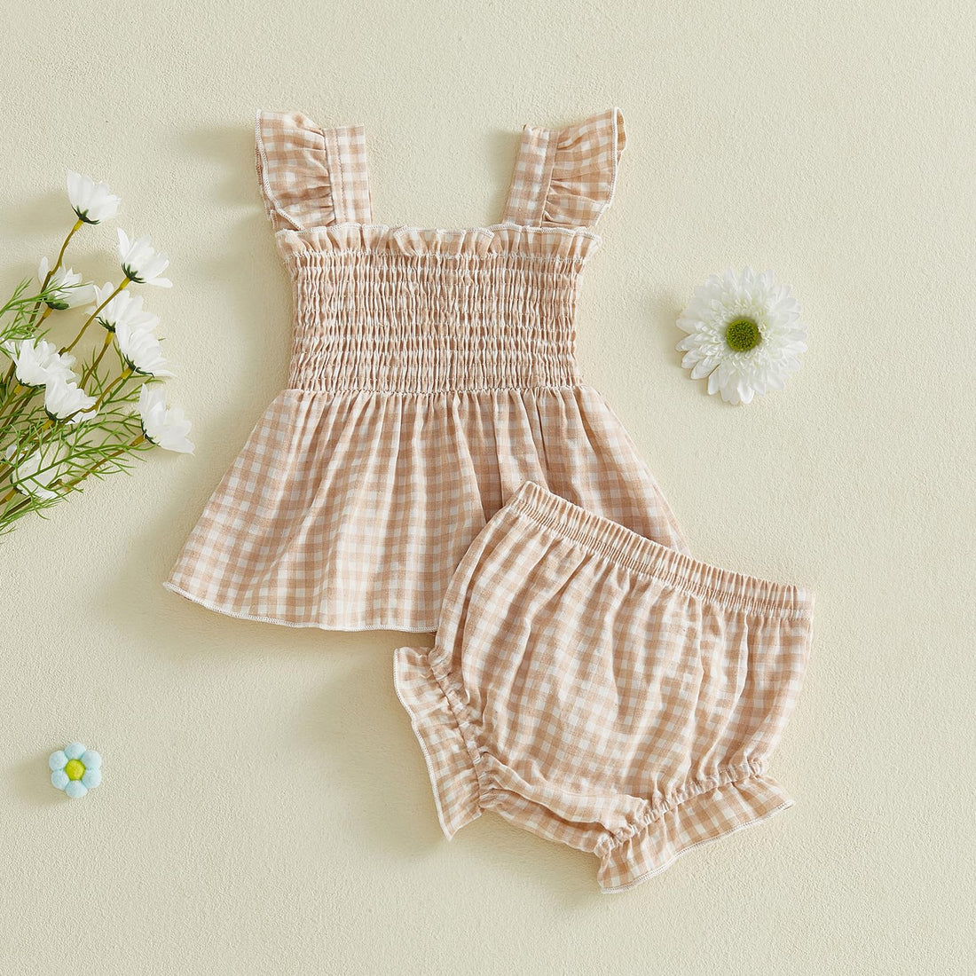 Baby Girl Clothes Infant Summer Outfits Set Plaid Ruffle Sleeve Shirt Tops and Bloomers Shorts WEBE CLOTHING