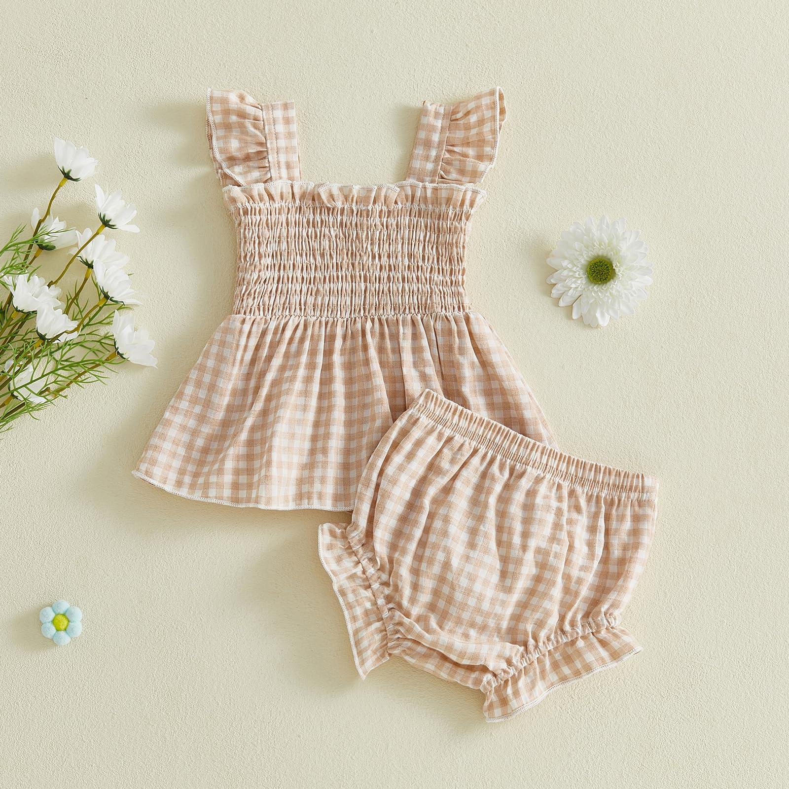 Baby Girl Clothes Infant Summer Outfits Set Plaid Ruffle Sleeve Shirt Tops and Bloomers Shorts WEBE CLOTHING
