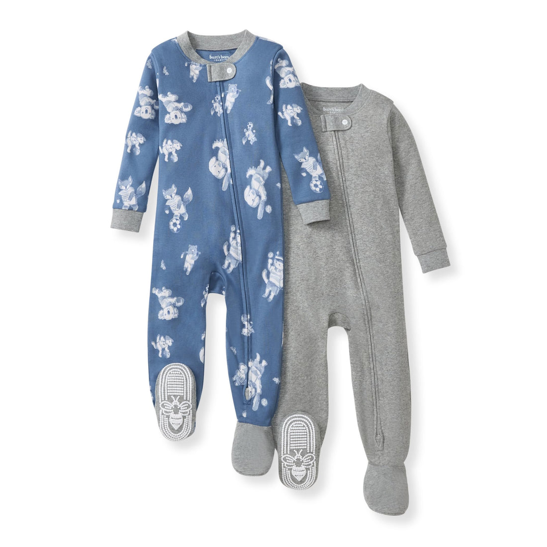 Burt's Bees Baby Organic Cotton Footed Pajamas for Boys, Zipper PJ Sleeper, Snug Fit Sleepwear with Non-Slip Bee Grips