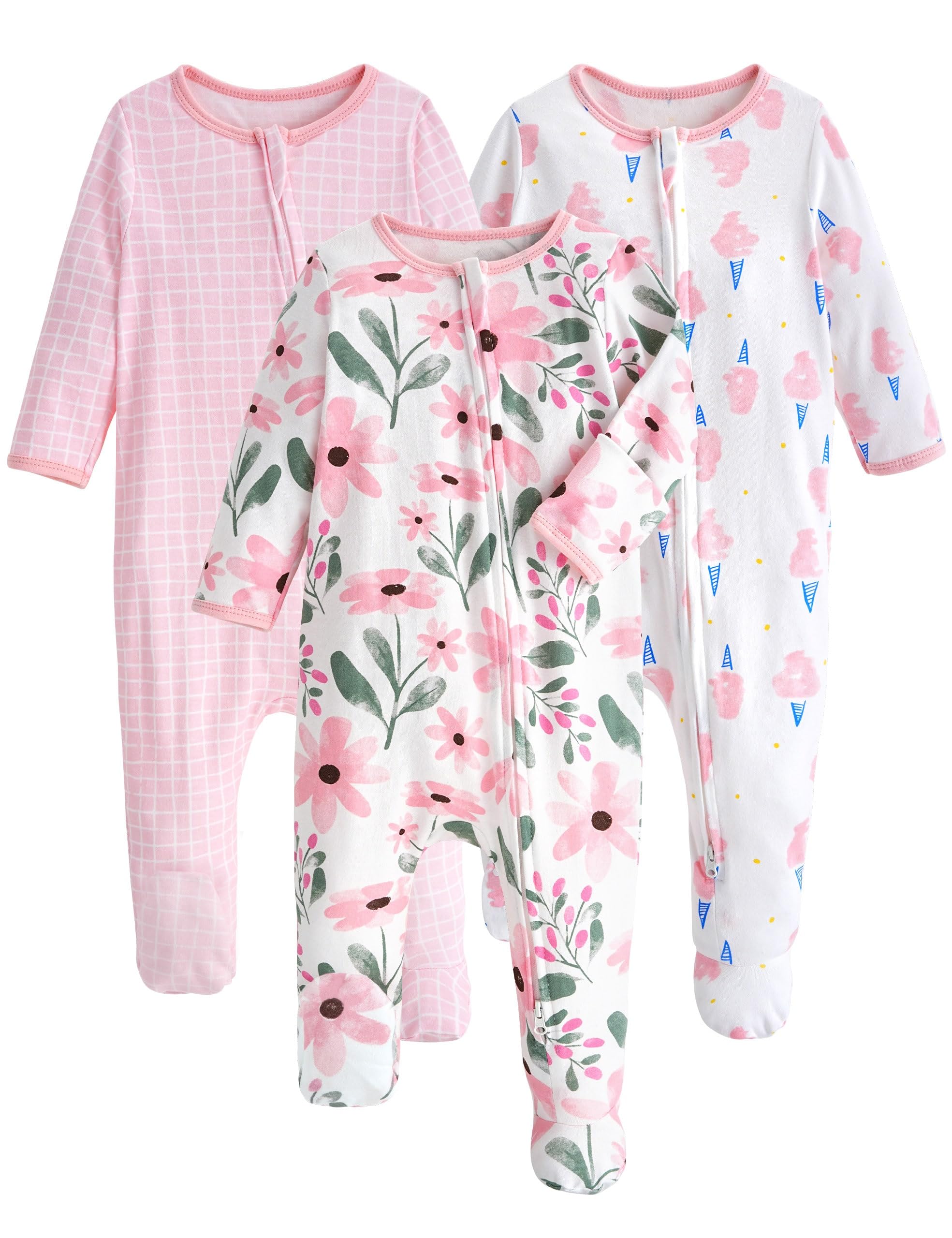Yoofoss Baby Pajamas 100% Organic Cotton Baby Sleepers for Newborn 0-3 3-6 6-9 Months Boys Girl Clothes 3pcs Footed PJs