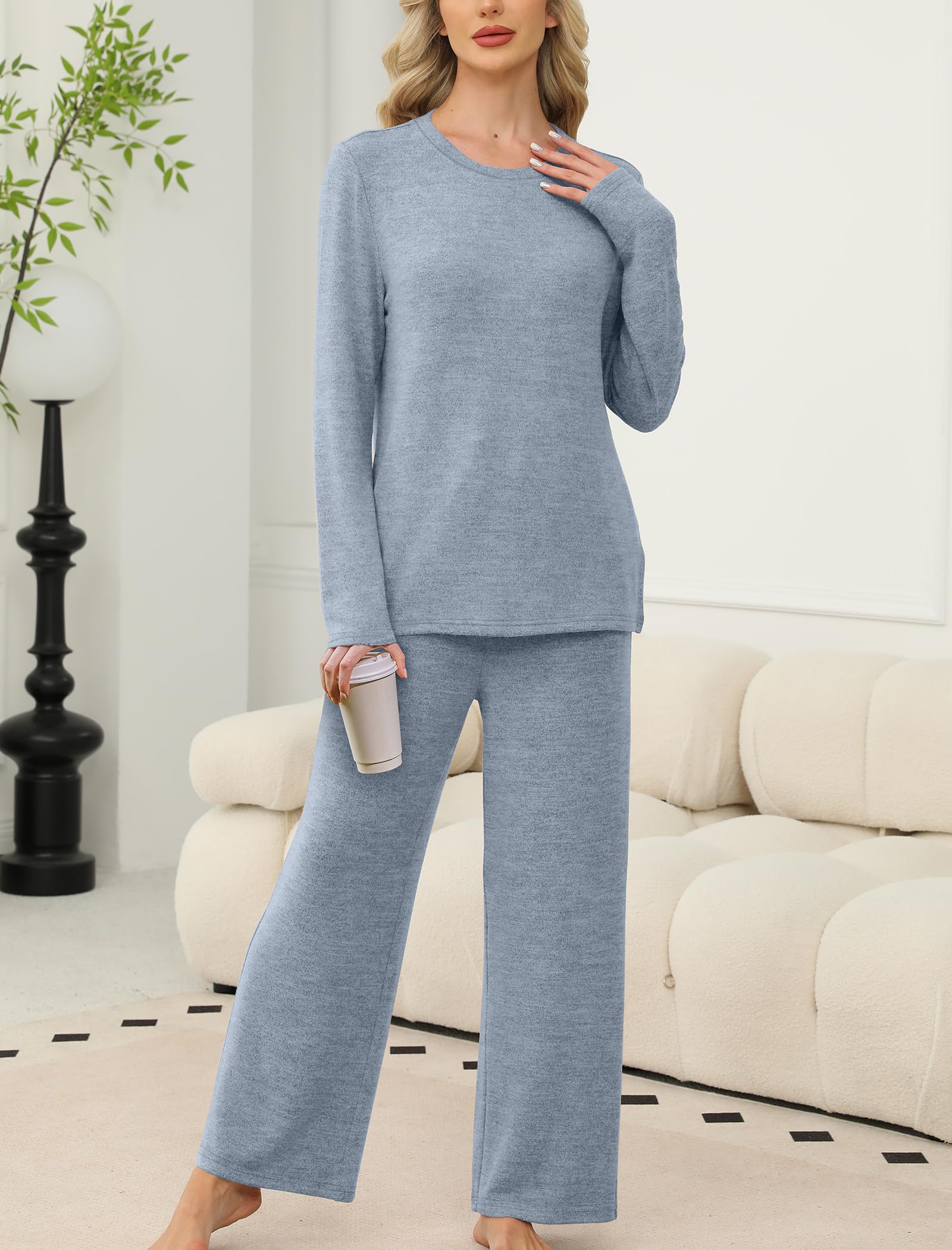 SAMPEEL Pajamas for Women Set Comfy Lounge Sets Two Piece Long Sleeve Cute Pjs Soft Sleepwear Winter Clothing