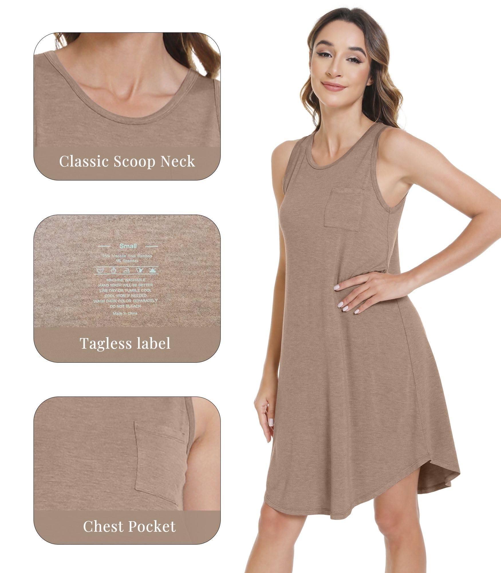 WiWi Tank Nightgown for Women Soft Comfy Sleeveless Sleep Gowns Viscose from Bamboo Cooling Sleepwear S-XXL WEBE CLOTHING