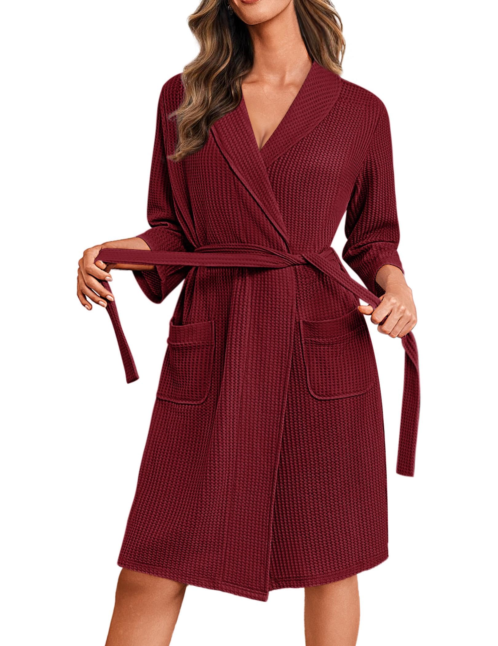Ekouaer Robes for Women Waffle Knit Kimono Bathrobe Loungewear with Pockets | Maternity,Lightweight,Knee Length, Soft,Comfy,Robe,Floral Print,House Coat