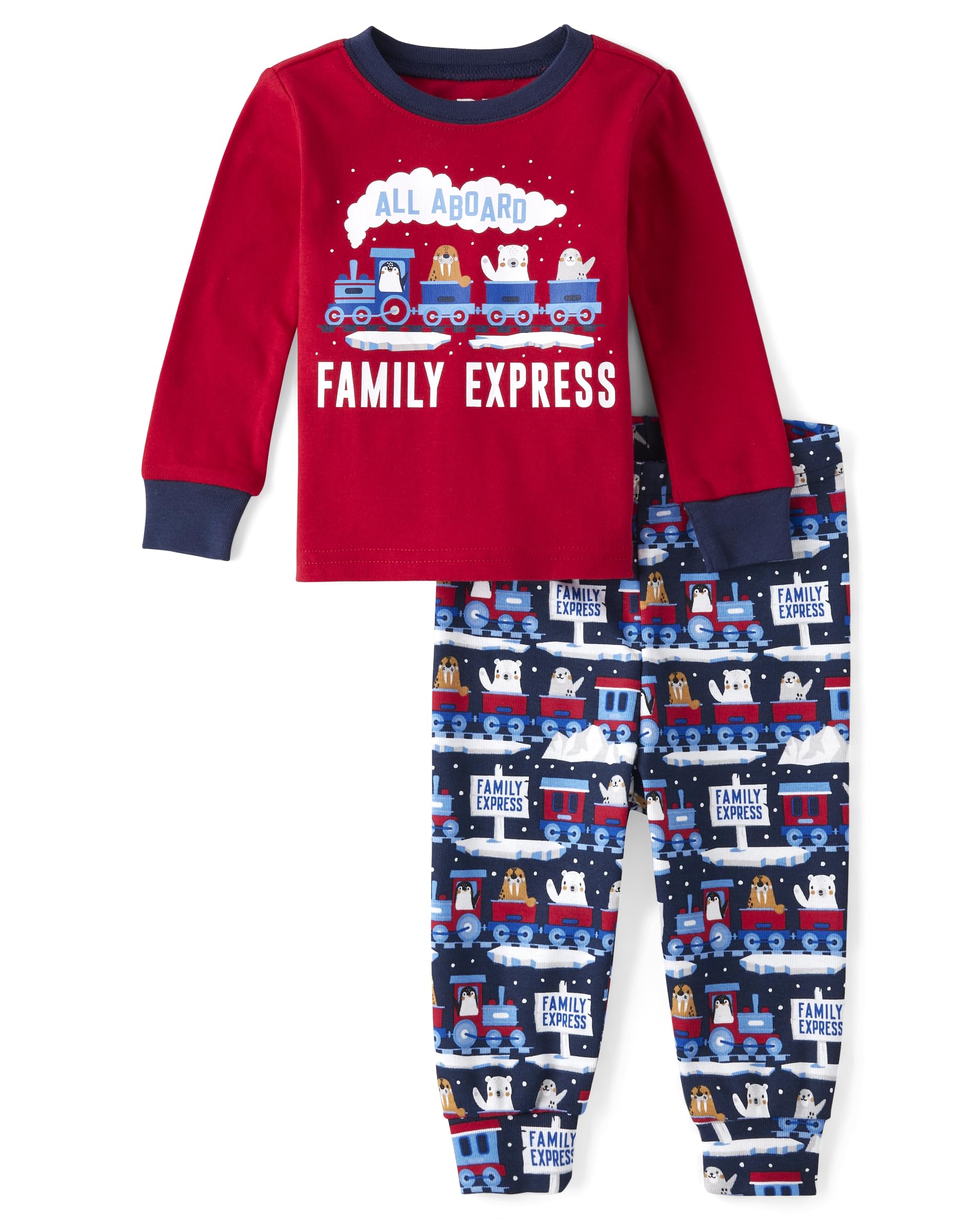 The Children's Place baby boys Button Long Sleeve Top and Pants Snug Fit 100% Cotton 2 Piece Pajama Set
