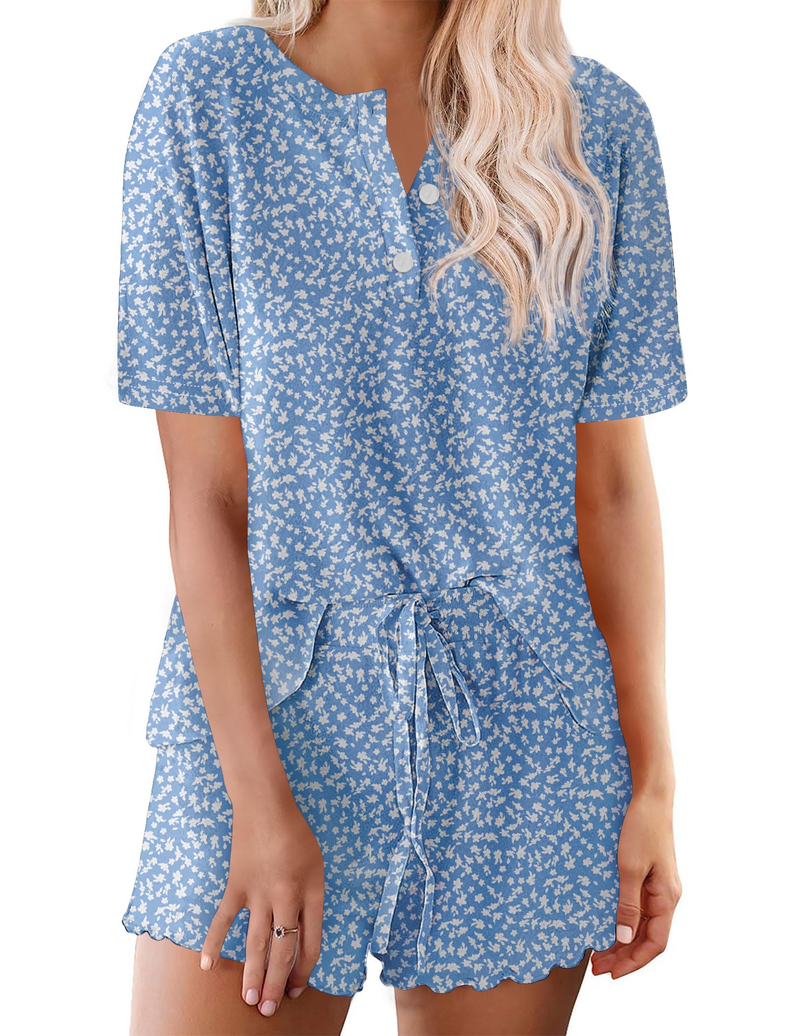 Ekouaer Pajamas Set for Women Short Sleeve Lounge Set 2 Piece Loungewear PJs Soft Cute Lightweight Sleepwear WEBE CLOTHING