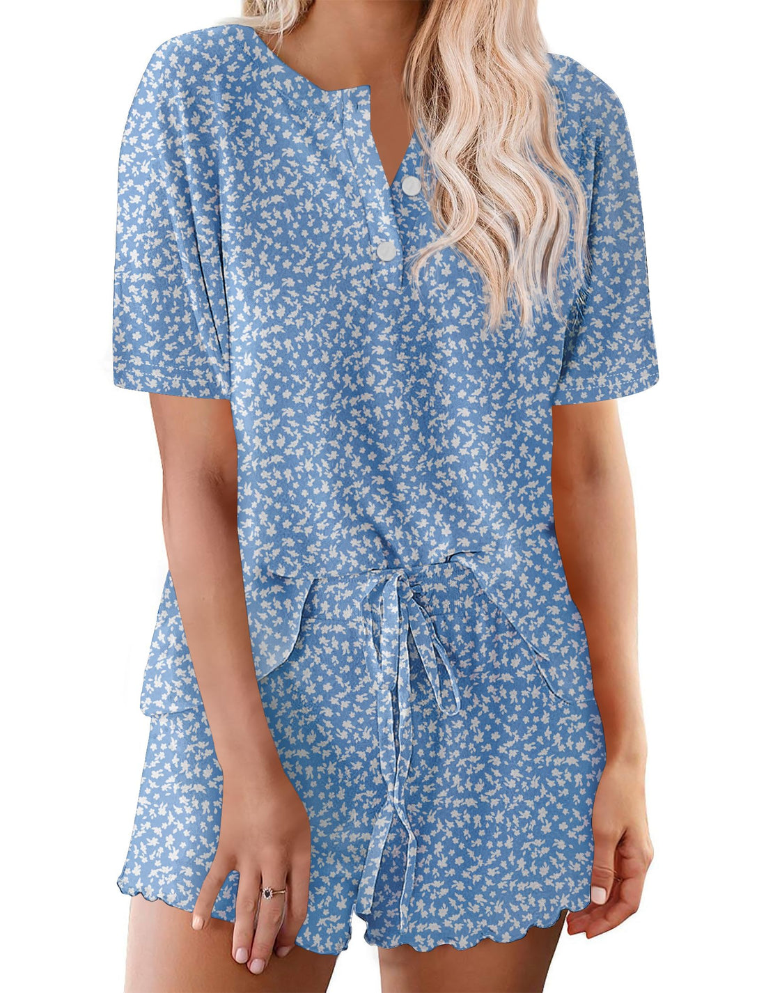 Ekouaer Pajamas Set for Women Short Sleeve Lounge Set 2 Piece Loungewear PJs Soft Cute Lightweight Sleepwear WEBE CLOTHING