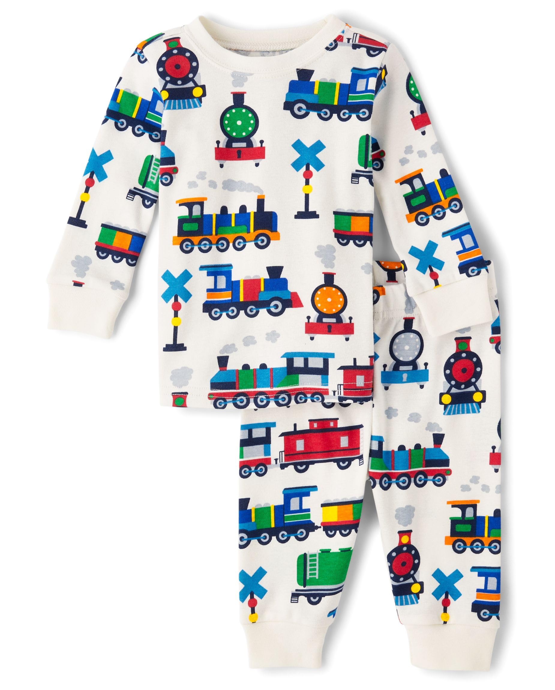 The Children's Place baby boys Button Long Sleeve Top and Pants Snug Fit 100% Cotton 2 Piece Pajama Set