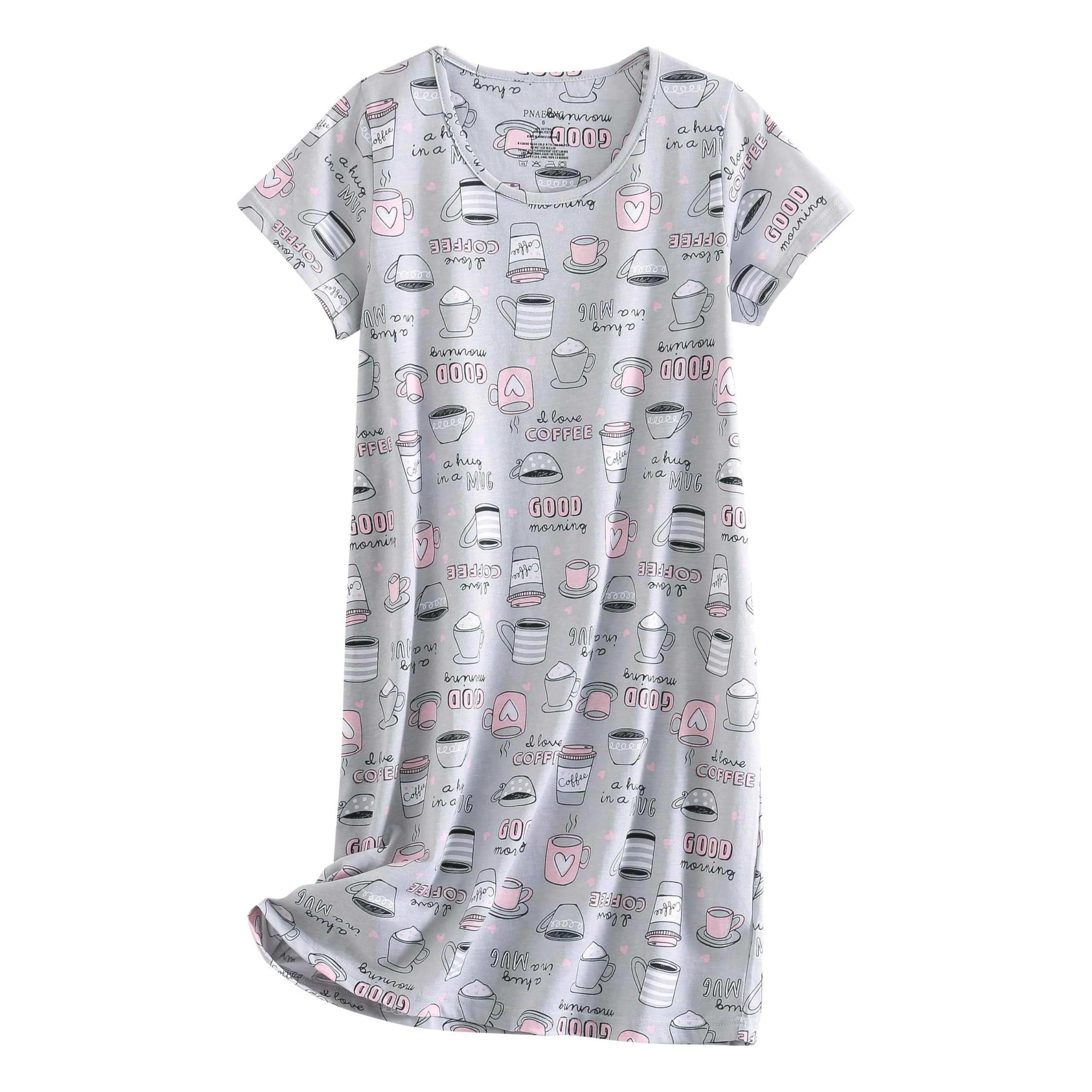 PNAEONG 3 Pack Women's Cotton Nightgown Sleepwear Short Sleeves Shirt Casual Print Sleepdress