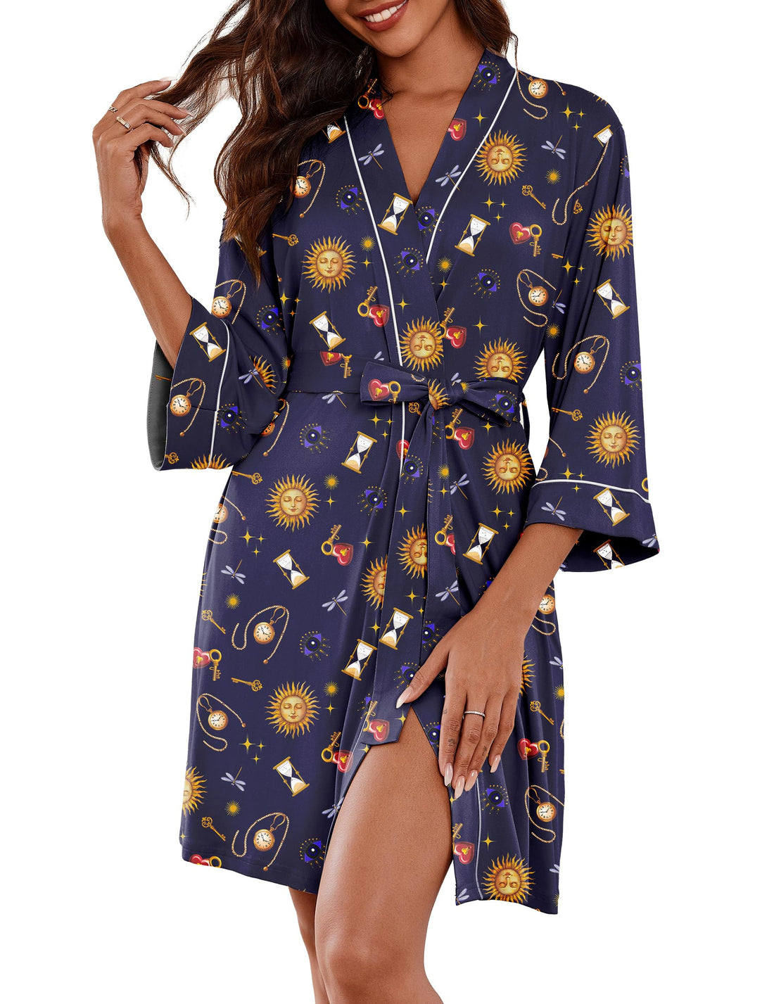 Ekouaer Women Kimono Robes Knee Length Knit Bathrobe Lightweight Soft Sleepwear V-neck Casual Ladies Loungewear WEBE CLOTHING