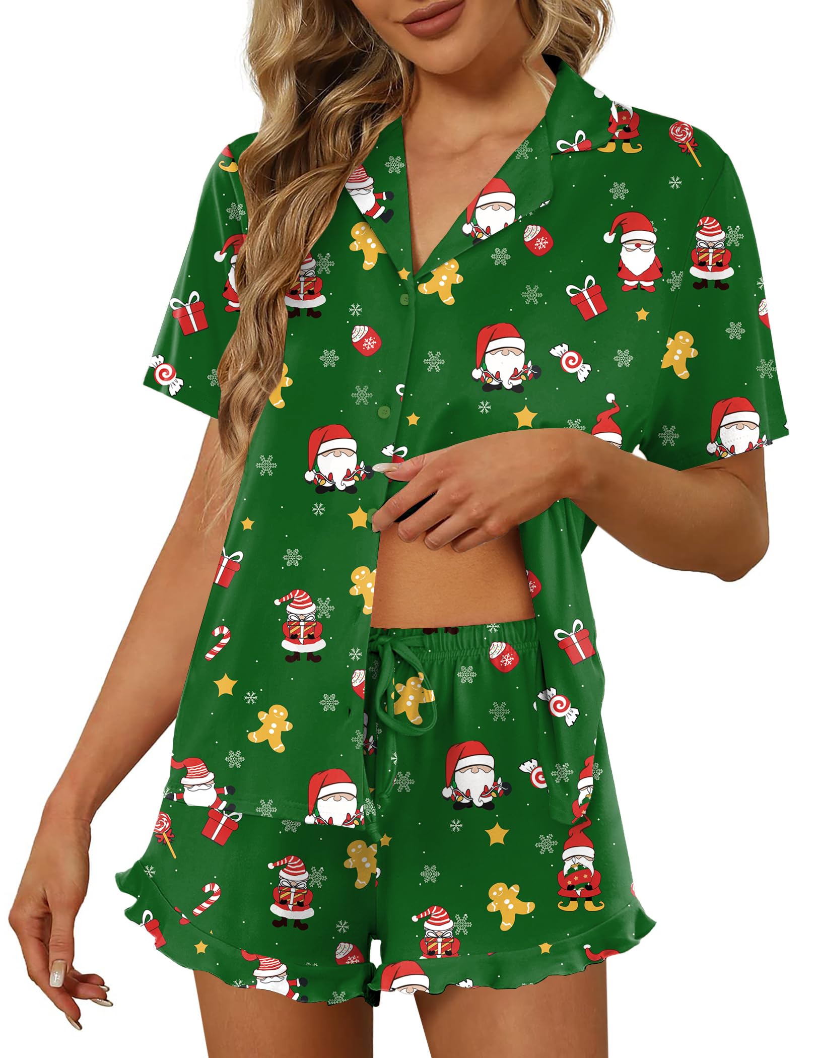 Ekouaer Pajamas Set for Women Short Sleeve Sleepwear Button Down Pjs Lounge Sets Soft Nightwear