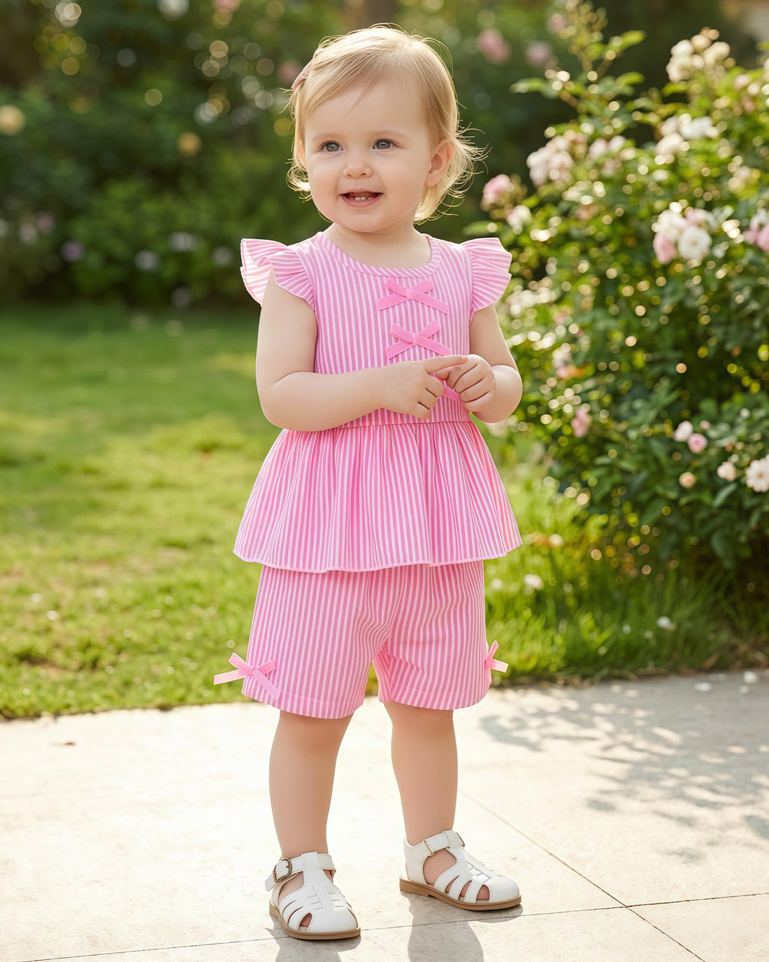 Jecson Toddler Baby Girl Summer Clothes Cotton Ruffled Sleeve Shirt Tops and Shorts Set Outfits 12Months-4T WEBE CLOTHING