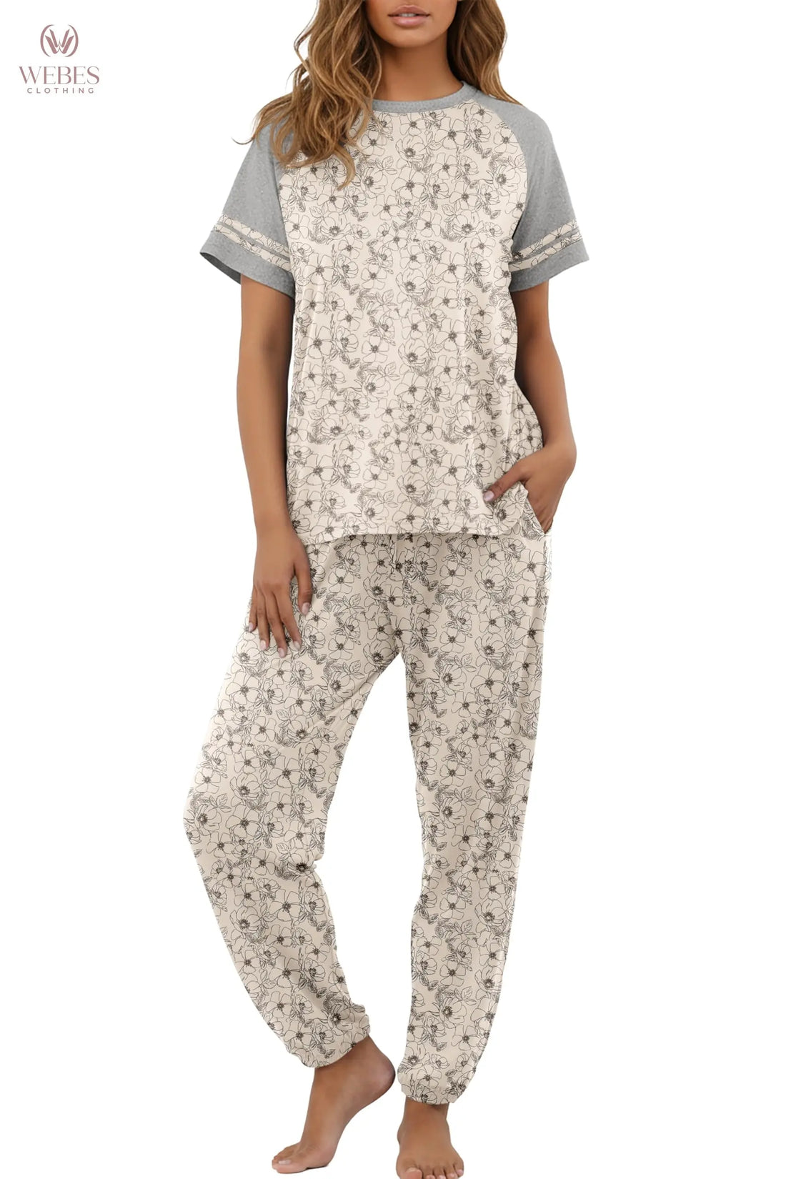 PrinStory Womens Pajama Sets Short Sleeve Pjs 2 Piece Lounge Set Soft Pj Sets Lightweight Sleepwear Loungewear with Pockets WEBE CLOTHING