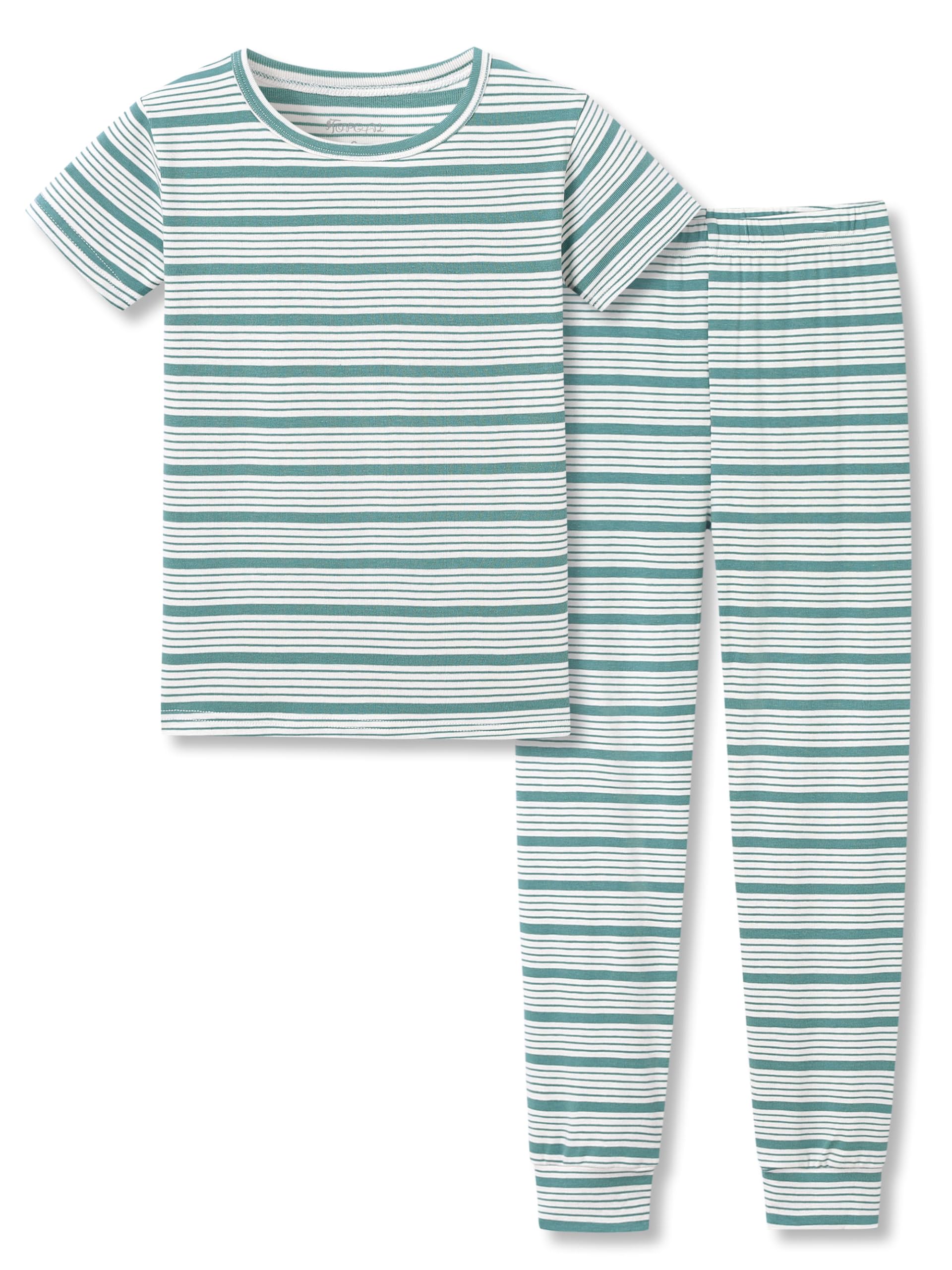 Topgal Summer Pajamas for Unisex Kids - Purple & Brown Stripe Snug Fit Pull-On Short Sleeve Sleepwear Pjs Set Size 2T-10