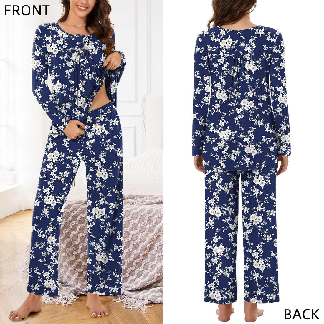 Bestbee Women's Pajama Set, 2 Piece Lounge Outfits Sleepwear Fall Long Sleeve Long Pant With Pockets Ladies Pjs
