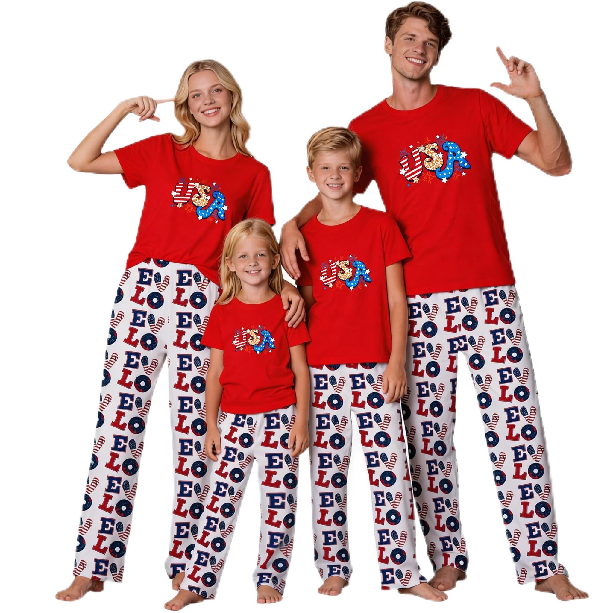 MI X TEE 250th Anniversary American Flag Matching Family Pajamas, 4th of July Shirts Pjs Set, Patriotic Sleepwear for Couples