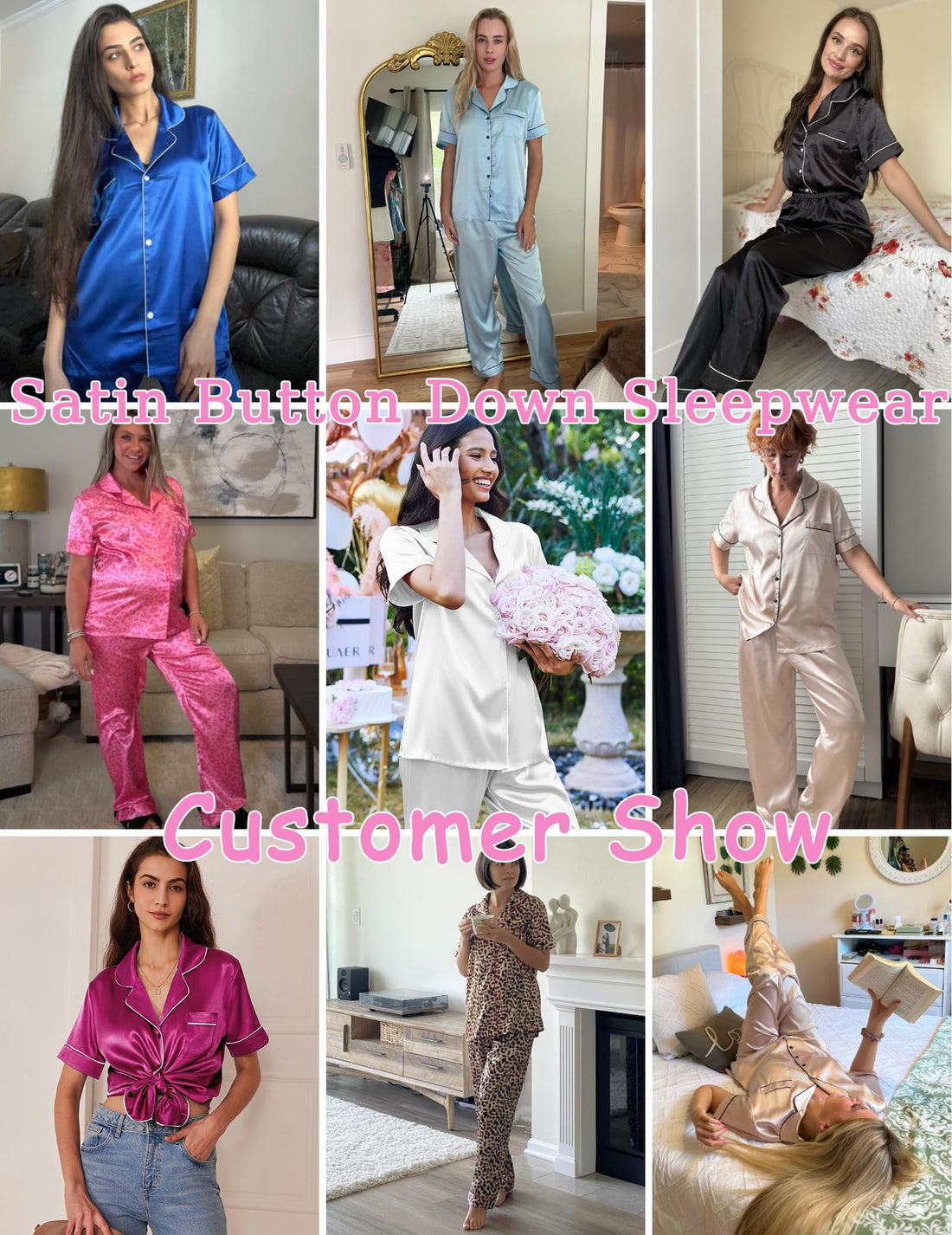 Ekouaer Womens Silky Satin Pajamas Set Short Sleeve Button Down Sleepwear 2 Piece Lounge Set Pj Set WEBE CLOTHING