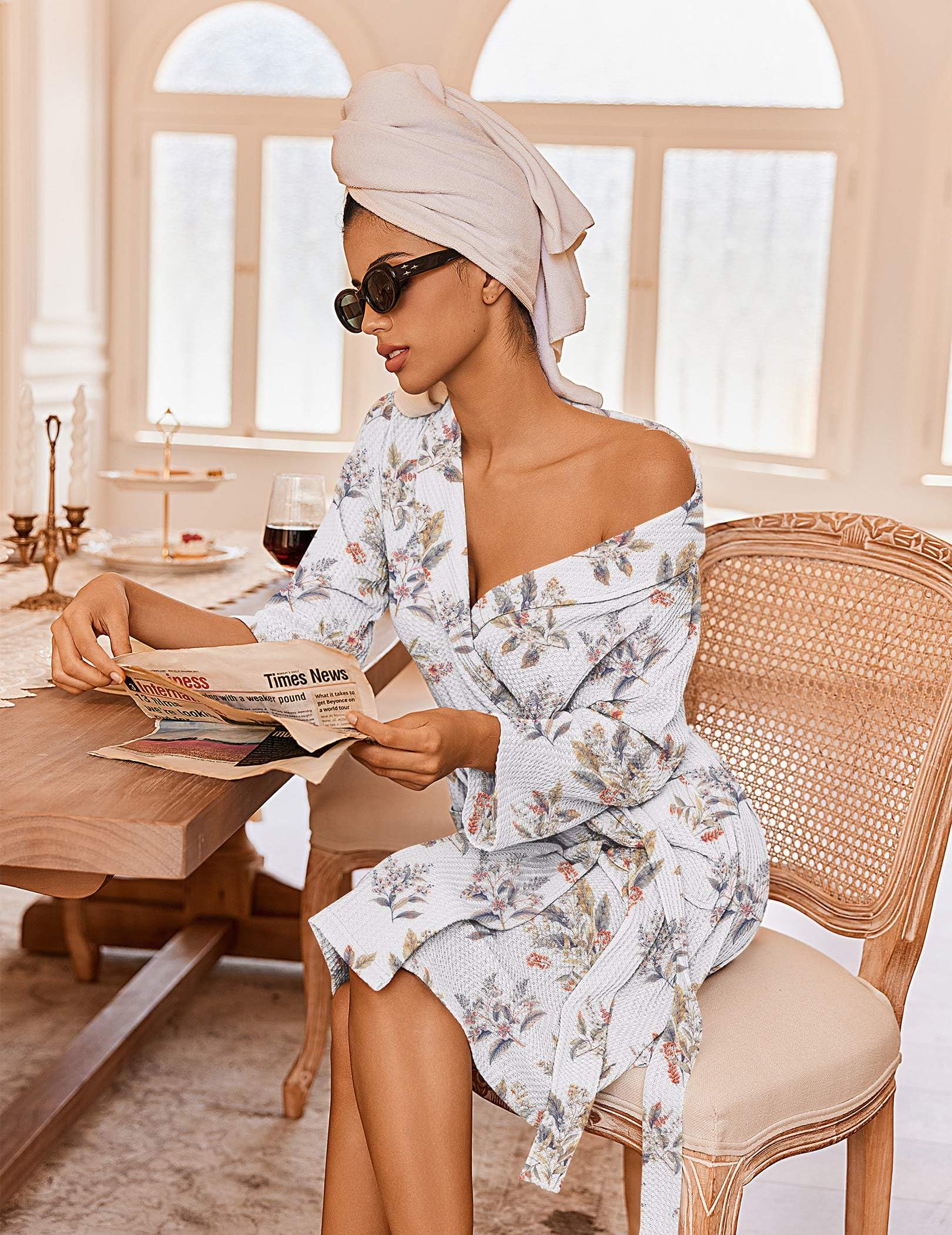 Ekouaer Robes for Women Waffle Knit Kimono Bathrobe Loungewear with Pockets | Maternity,Lightweight,Knee Length, Soft,Comfy,Robe,Floral Print,House Coat