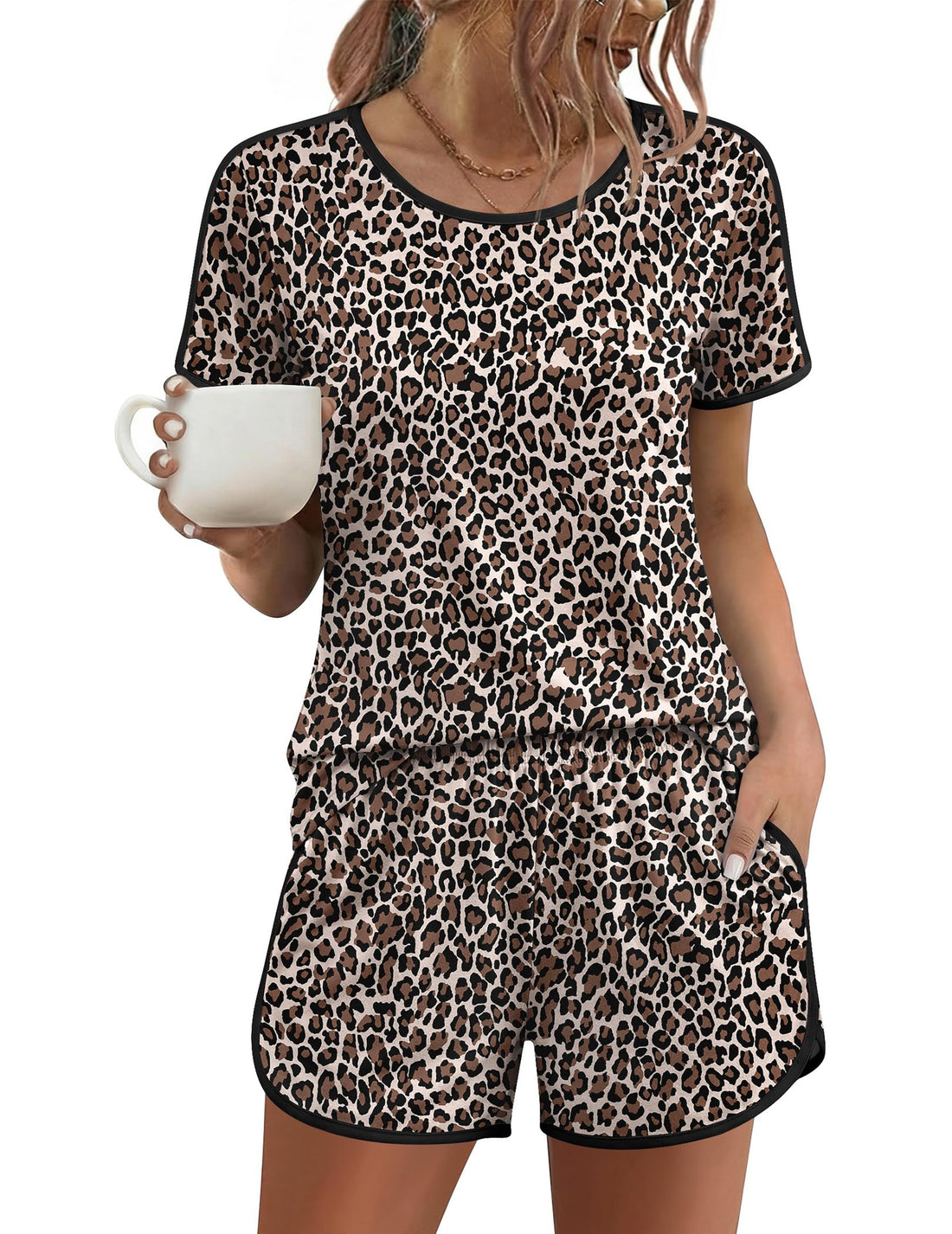 Ekouaer Womens Pajama Sets Short Sleeve Sleepwear Soft Pjs Sets Round Neck Summer 2 Piece Lounge Set with Pockets S-XXL