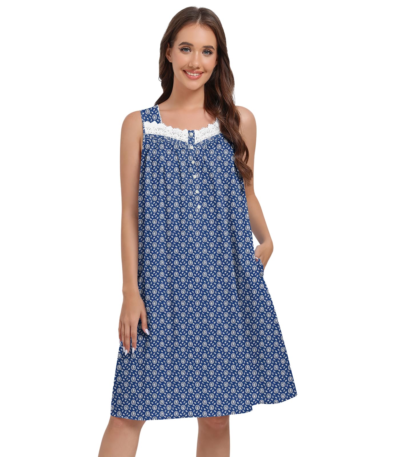 Sleeveless Nightgowns for Women 100% Cotton Nightgown Sleep Dress Soft Ladies Gowns Sleepwear Nightdress WEBE CLOTHING