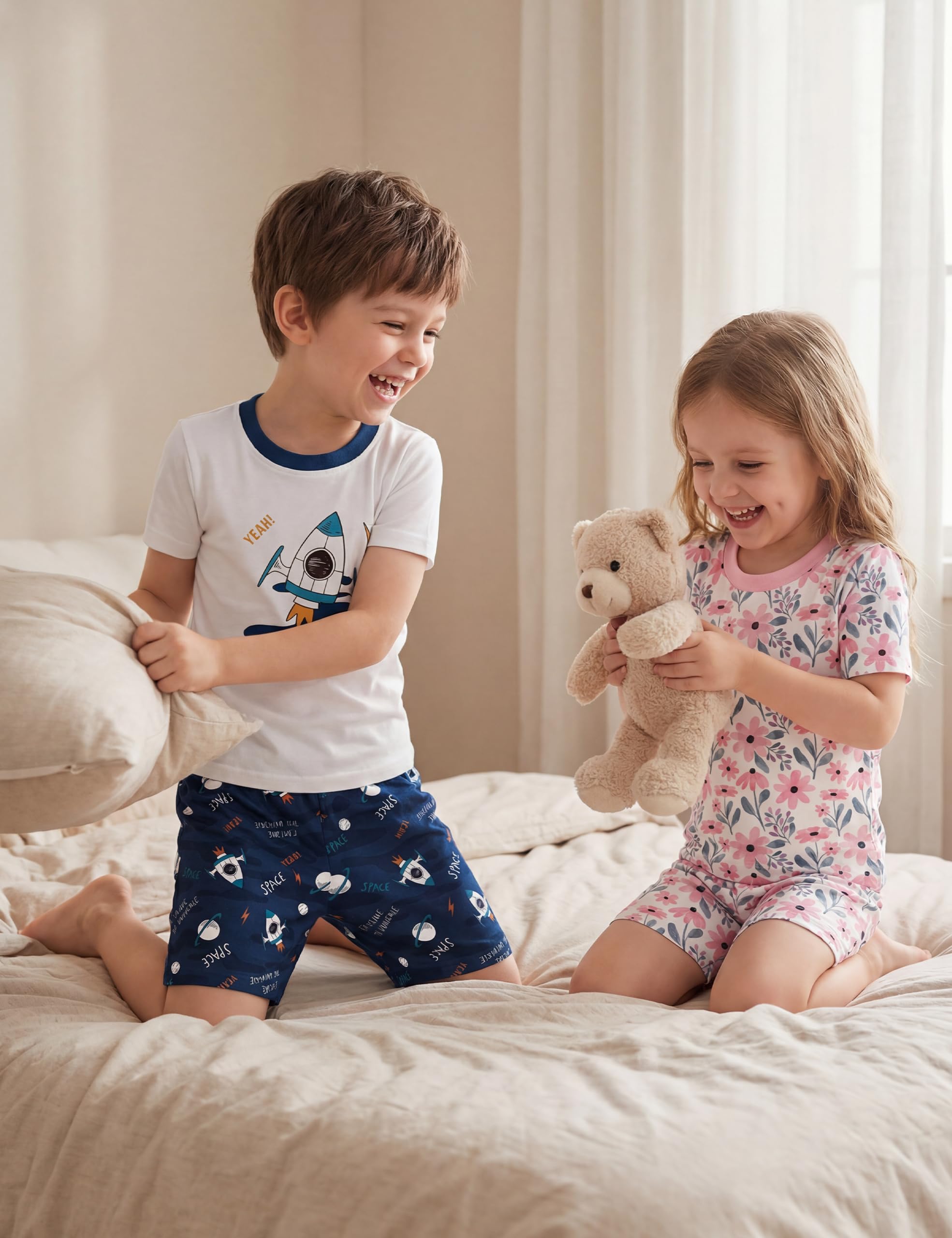 Yoofoss Toddler Pajamas Organic Cotton Baby Girl Boy Pajamas Summer Short Sleeve Kids Clothes Snug Fit Pjs Set 2 Piece