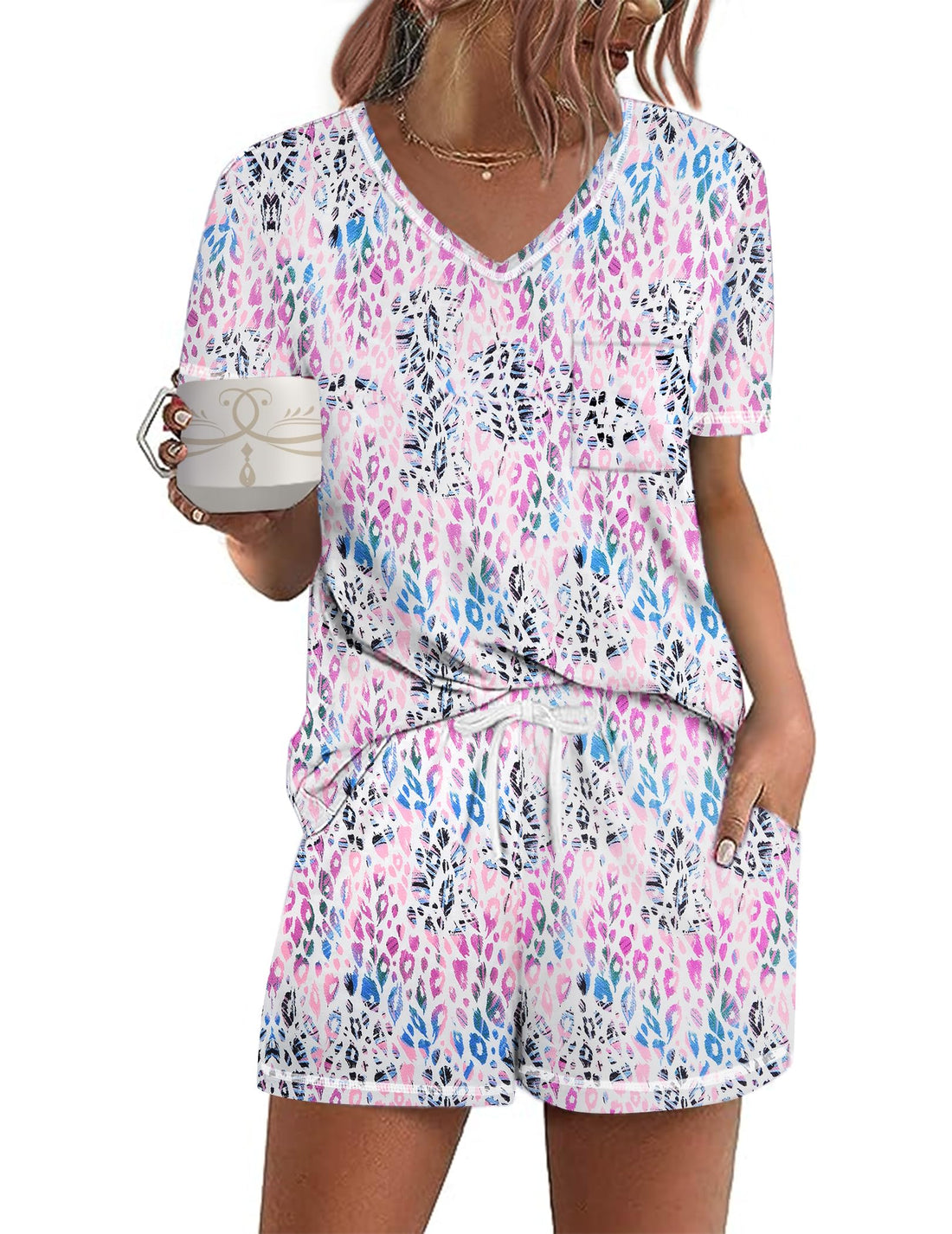 Ekouaer Women's Pajamas Sets Short Sleeve Pjs Two Piece Sleepwear Casual Lounge Sets With Pockets