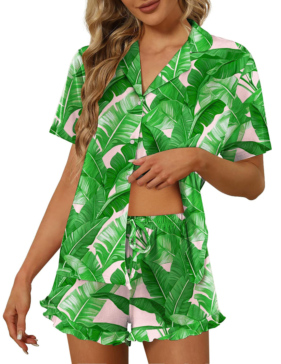 Ekouaer Pajamas Set for Women Short Sleeve Sleepwear Button Down Pjs Lounge Sets Soft Nightwear
