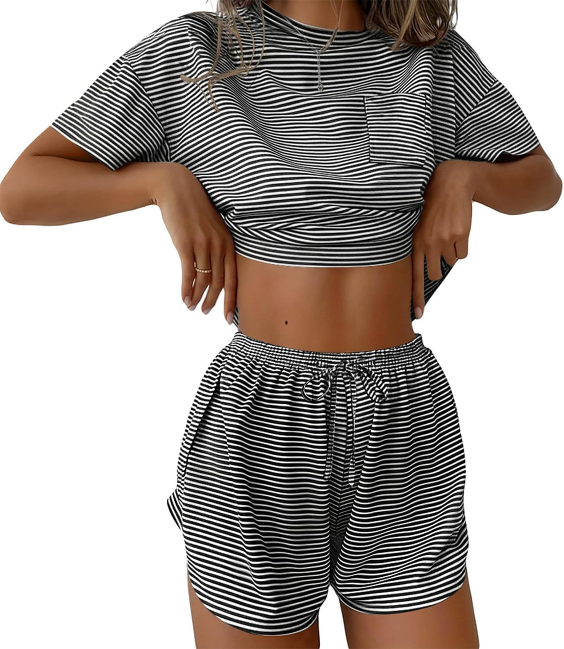 Women's 2 Piece Pajama Set Short Sleeve Sexy Side Split Short Lounge Set Cute Comfy Sleepwear Loungewear