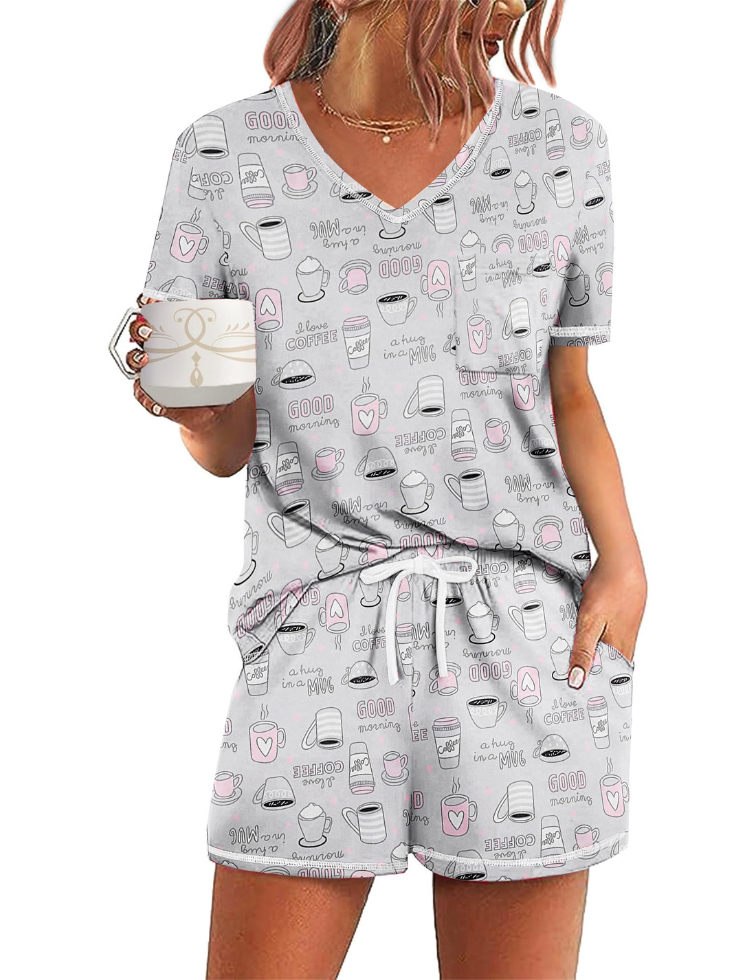 Ekouaer Women's Pajamas Sets Short Sleeve Pjs Two Piece Sleepwear Casual Lounge Sets With Pockets
